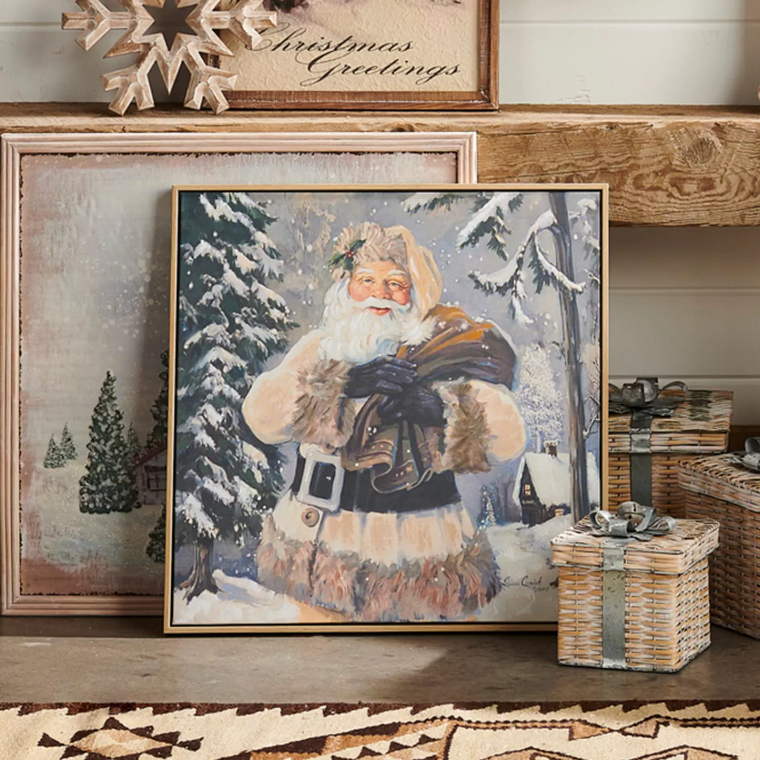 The Jolly Christmas Shop All Is Calm | Santa Christmas Decorations | Raz 23.5" Woodland Santa Textured Framed Canvas Wall Art Christmas Decoration 4357355