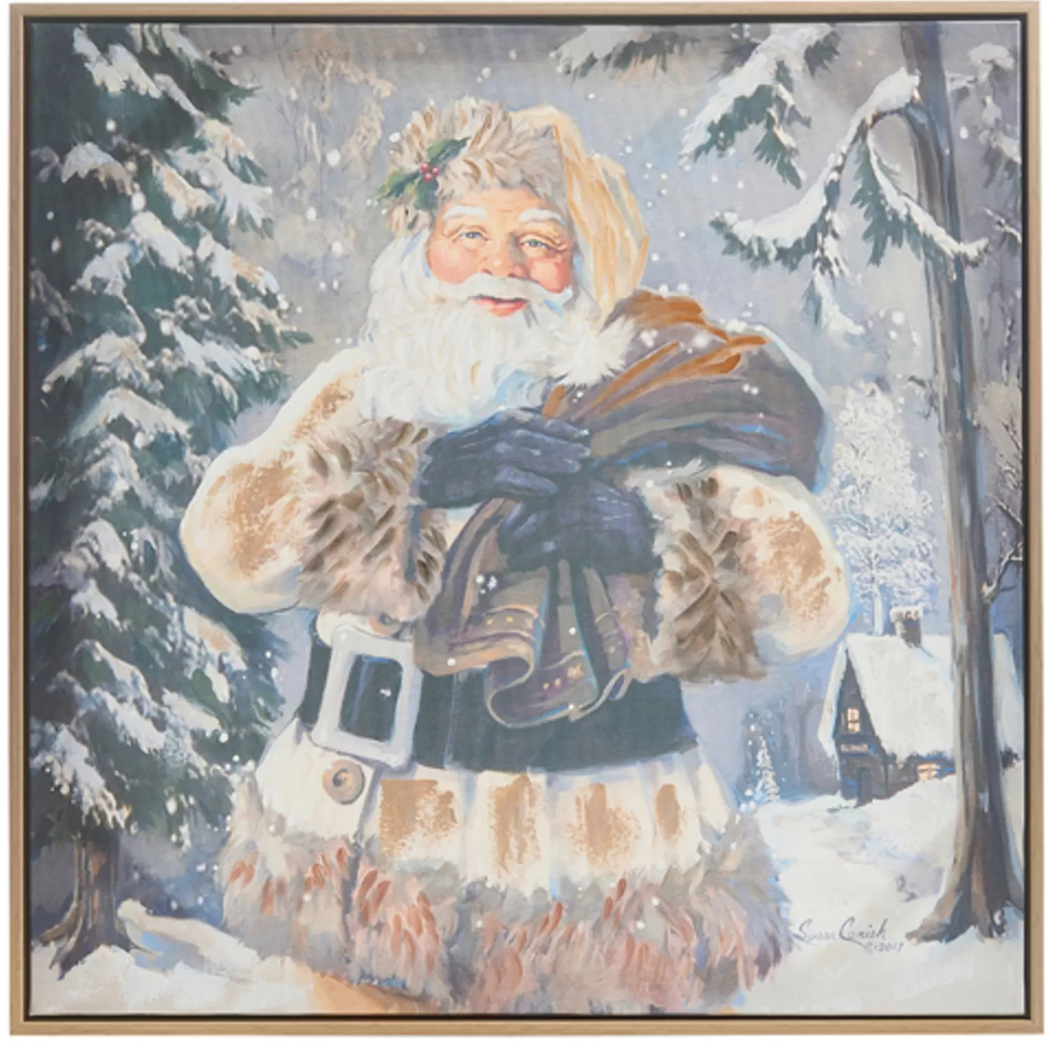 The Jolly Christmas Shop All Is Calm | Santa Christmas Decorations | Raz 23.5" Woodland Santa Textured Framed Canvas Wall Art Christmas Decoration 4357355