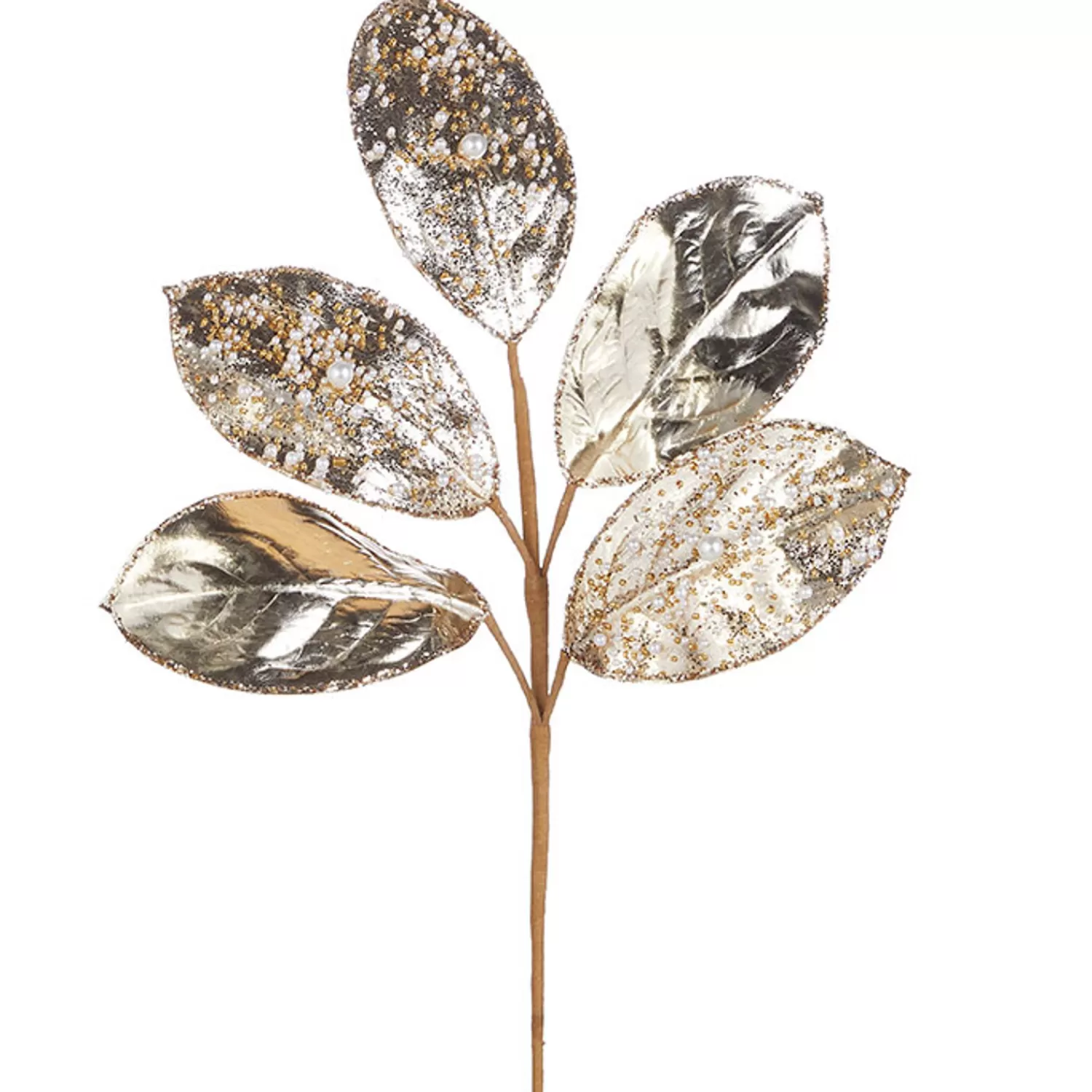 The Jolly Christmas Shop Charming Holiday | Bon Noel | Raz 23" Bead And Pearl Jeweled Magnolia Leaf Stem Christmas Pick F4006721