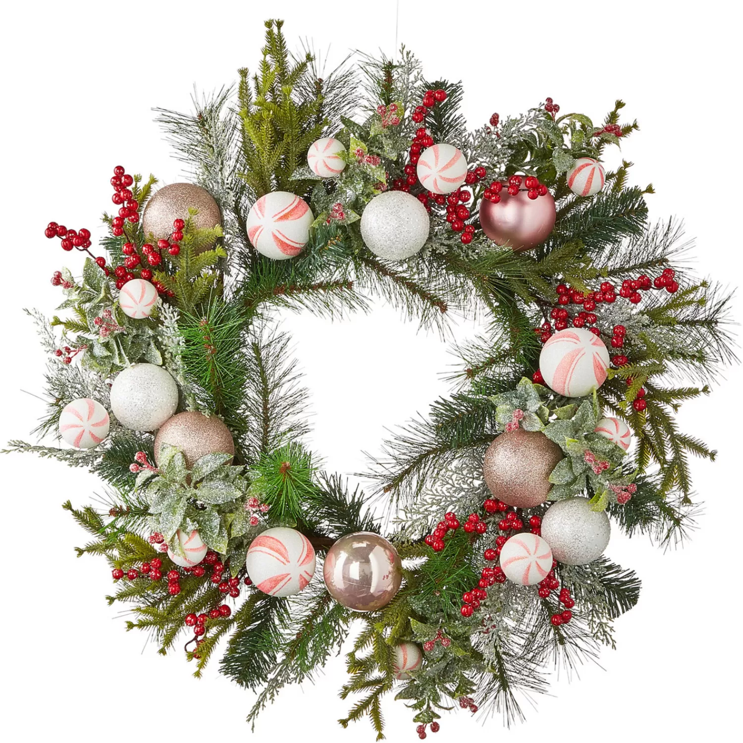 The Jolly Christmas Shop Jingle And Cocoa | Christmas Wreaths | Raz 24" Mixed Peppermint Ball Ornament Christmas Wreath W4102368