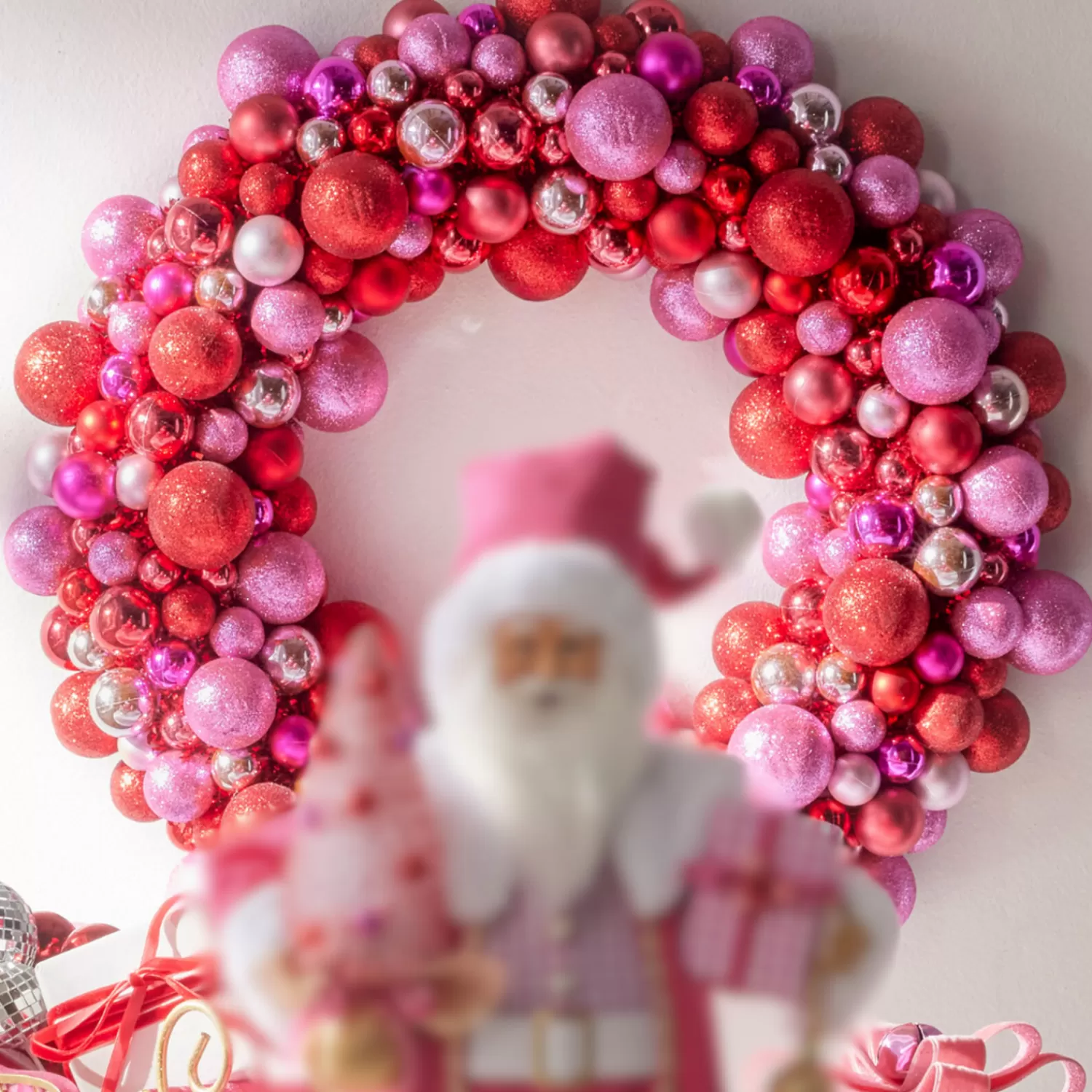 The Jolly Christmas Shop A Blushing Holiday | Pink Christmas Decorations | Raz 24" Red And Pink Multicolor Ball Ornament Christmas Wreath W4402429