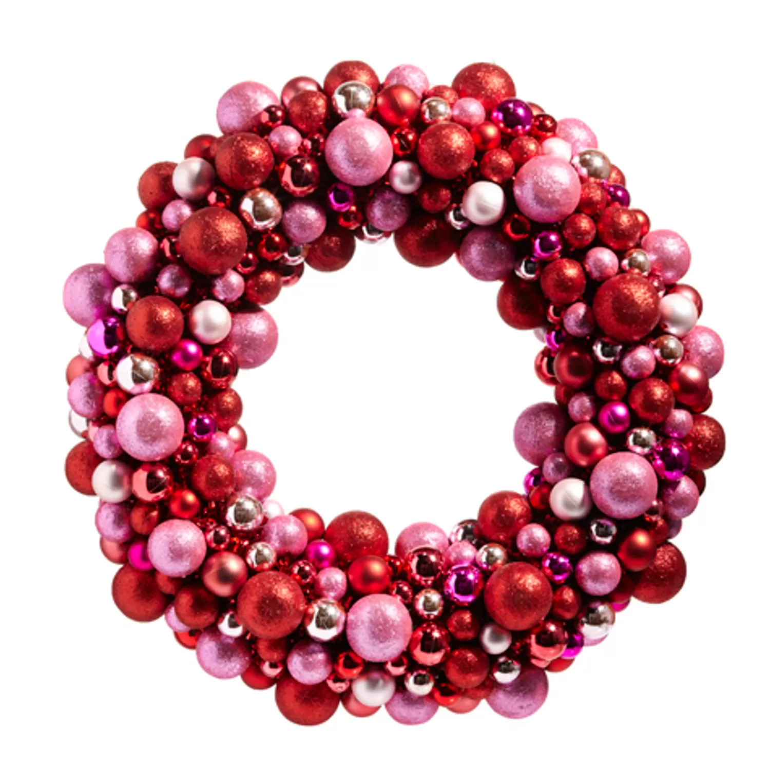 The Jolly Christmas Shop A Blushing Holiday | Pink Christmas Decorations | Raz 24" Red And Pink Multicolor Ball Ornament Christmas Wreath W4402429