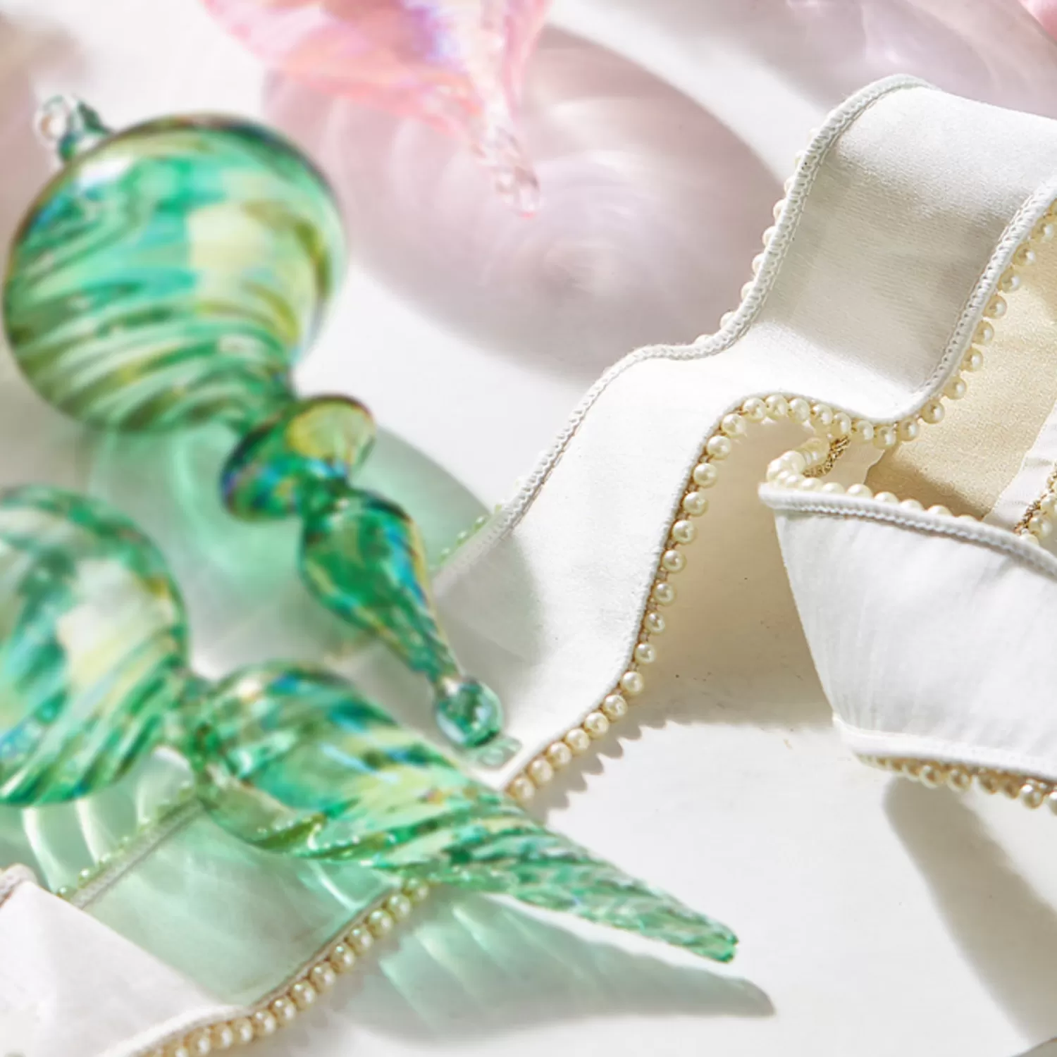 The Jolly Christmas Shop Charming Holiday | Elegant | Raz 2.5" Pearl Trim Ivory Wired Christmas Ribbon R4327718