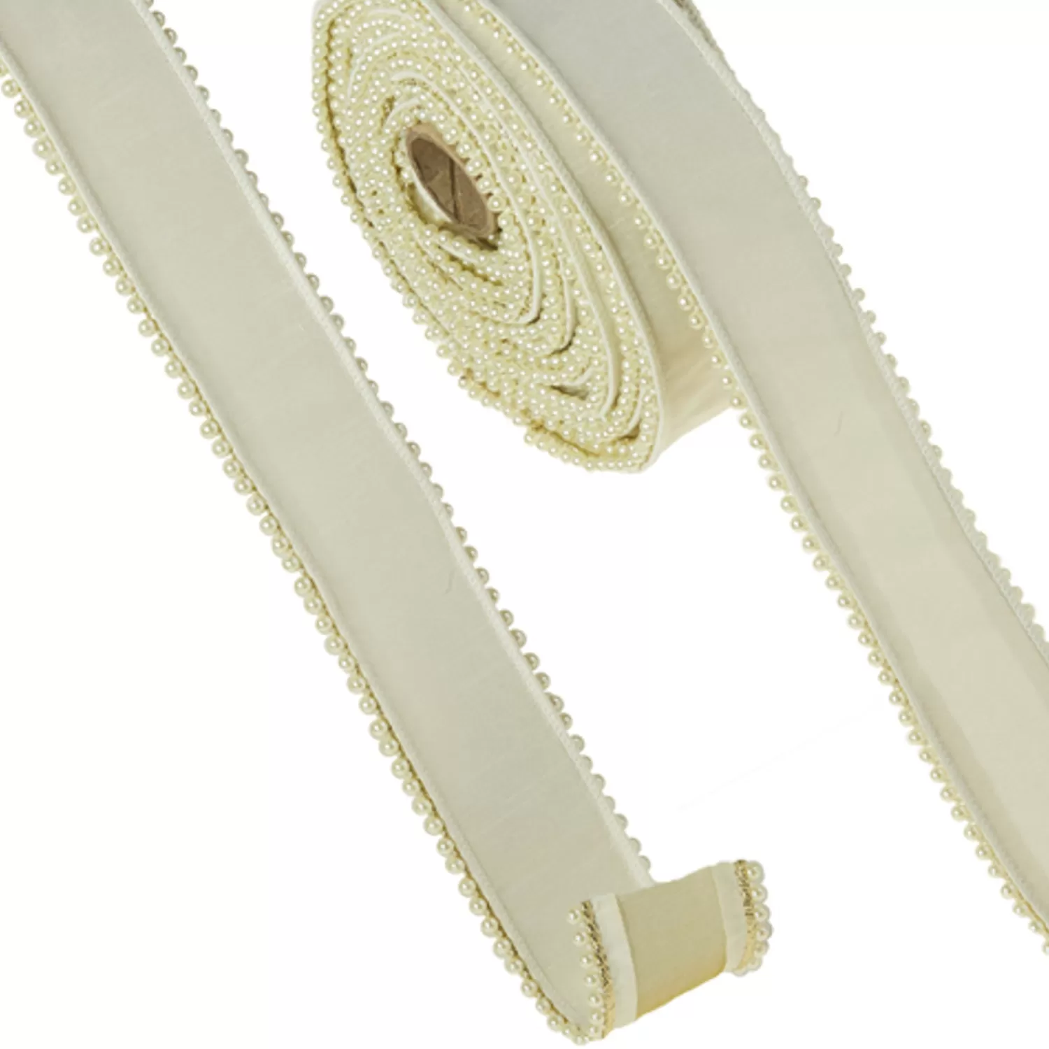 The Jolly Christmas Shop Charming Holiday | Elegant | Raz 2.5" Pearl Trim Ivory Wired Christmas Ribbon R4327718