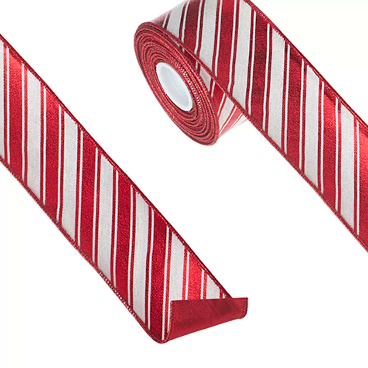 The Jolly Christmas Shop Jingle And Cocoa | The Candy Shop | Raz 2.5" Red And White Metallic Peppermint Striped Wired Christmas Ribbon R4271839