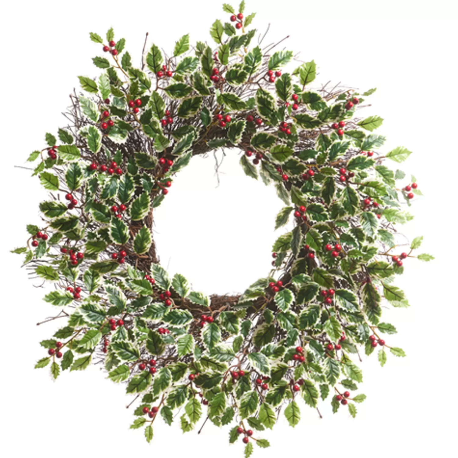 The Jolly Christmas Shop Christmas Traditions | Traditional Christmas Decorations | Raz 26" Variegated Holly Leaf And Berry Christmas Wreath W4402461