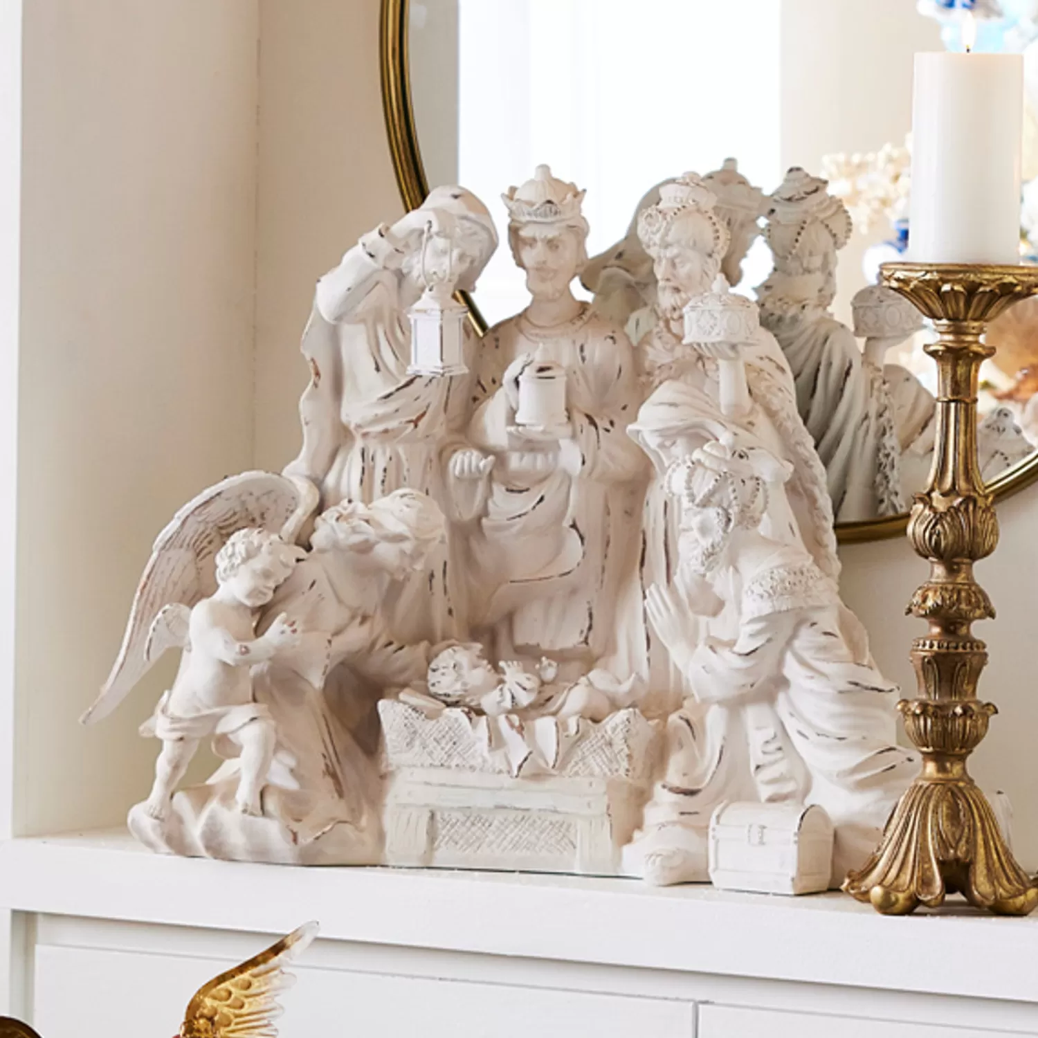 The Jolly Christmas Shop Celebrate The Season | Religious | Raz 27.75" Distressed White Large Christmas Nativity Scene With Wood Look 4211152