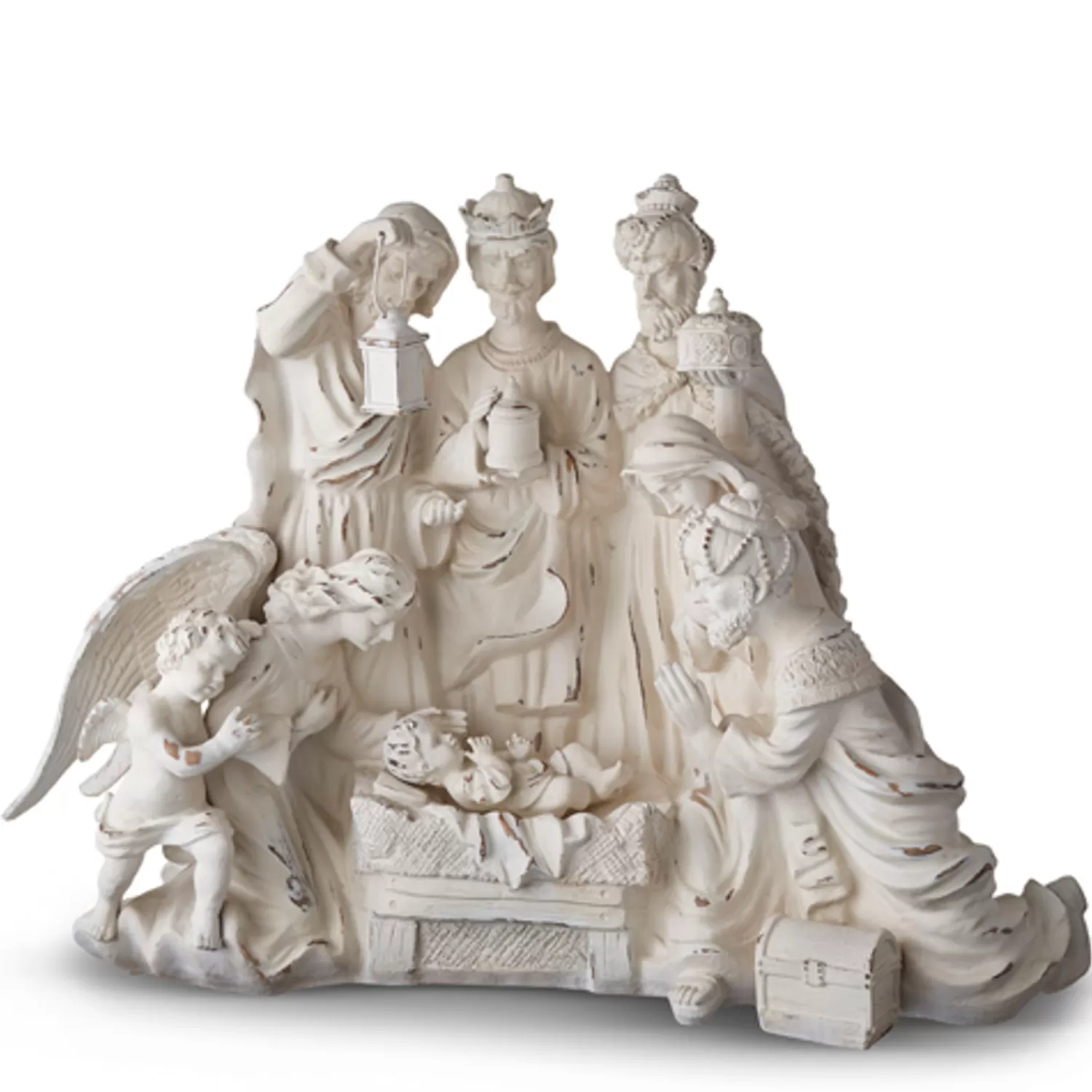 The Jolly Christmas Shop Celebrate The Season | Religious | Raz 27.75" Distressed White Large Christmas Nativity Scene With Wood Look 4211152