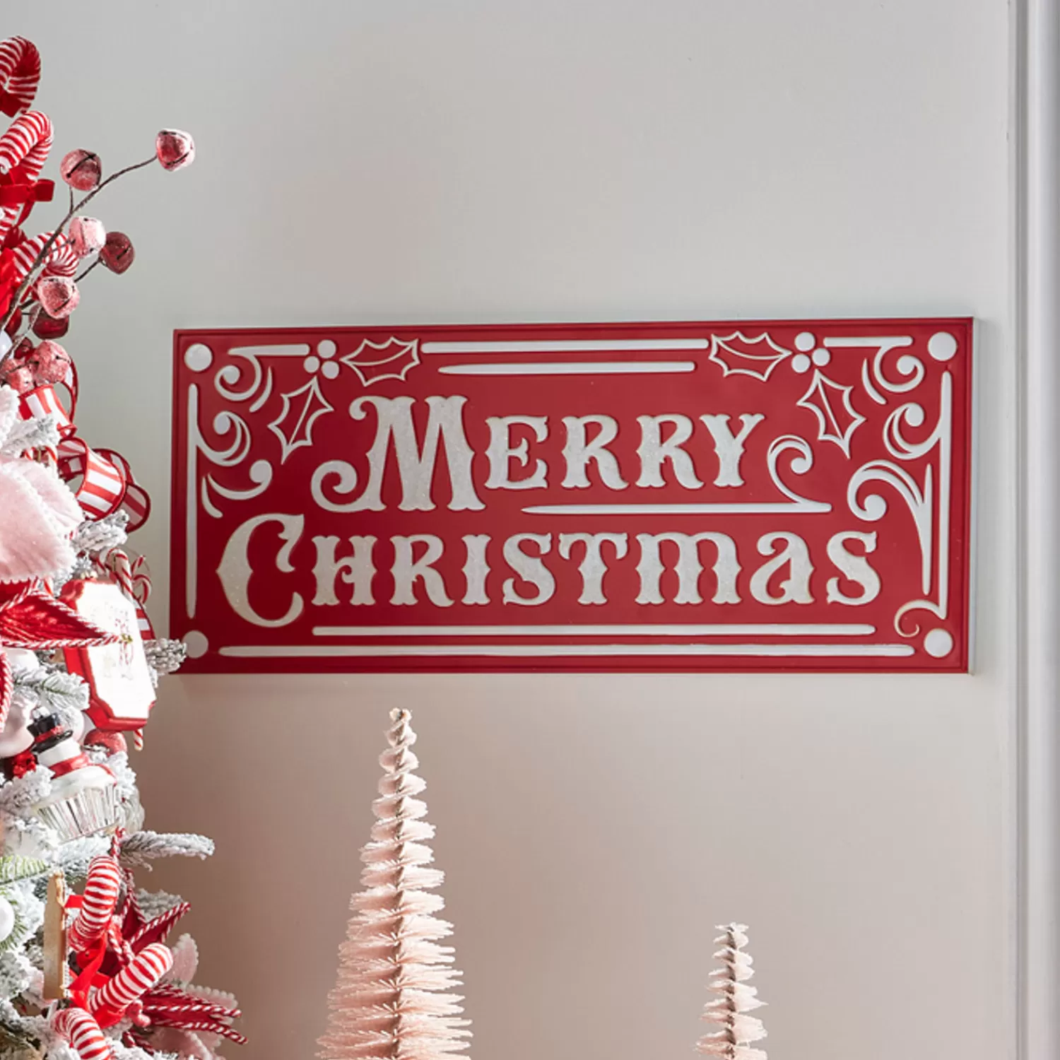 The Jolly Christmas Shop Jingle And Cocoa | Hot Cocoa Bar | Raz 27.75" Large Red Merry Christmas Embossed Metal Christmas Sign 4359006