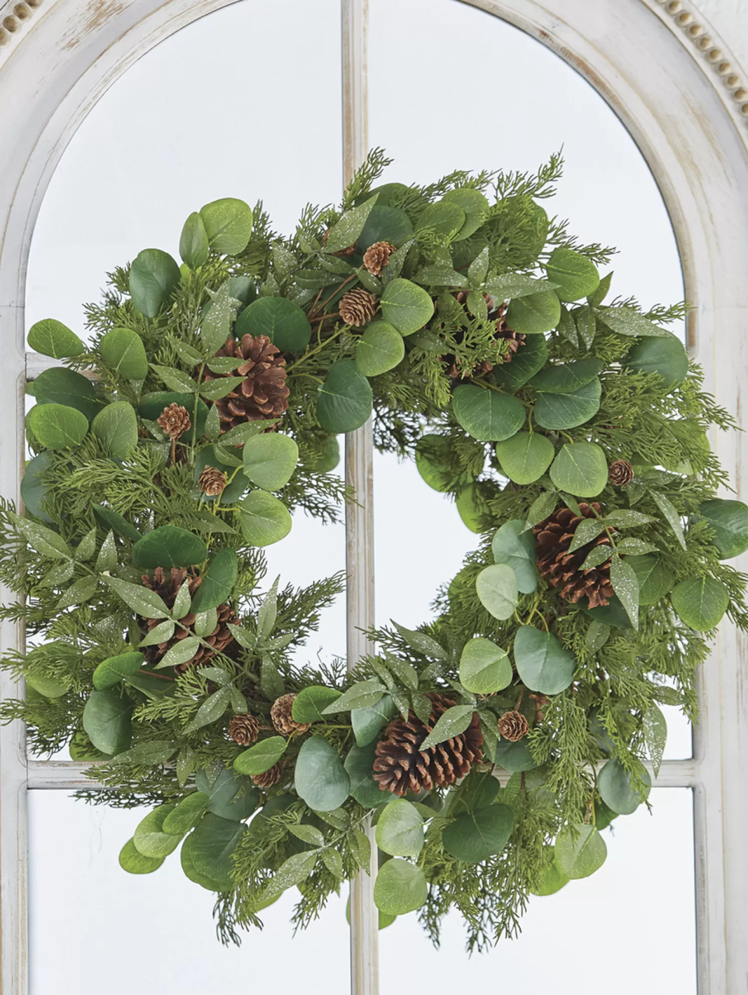 The Jolly Christmas Shop Jingle And Cocoa | Christmas Wreaths | Raz 27" Iced Mixed Greenery, Eucalyptus And Pinecone Christmas Wreath W4102617