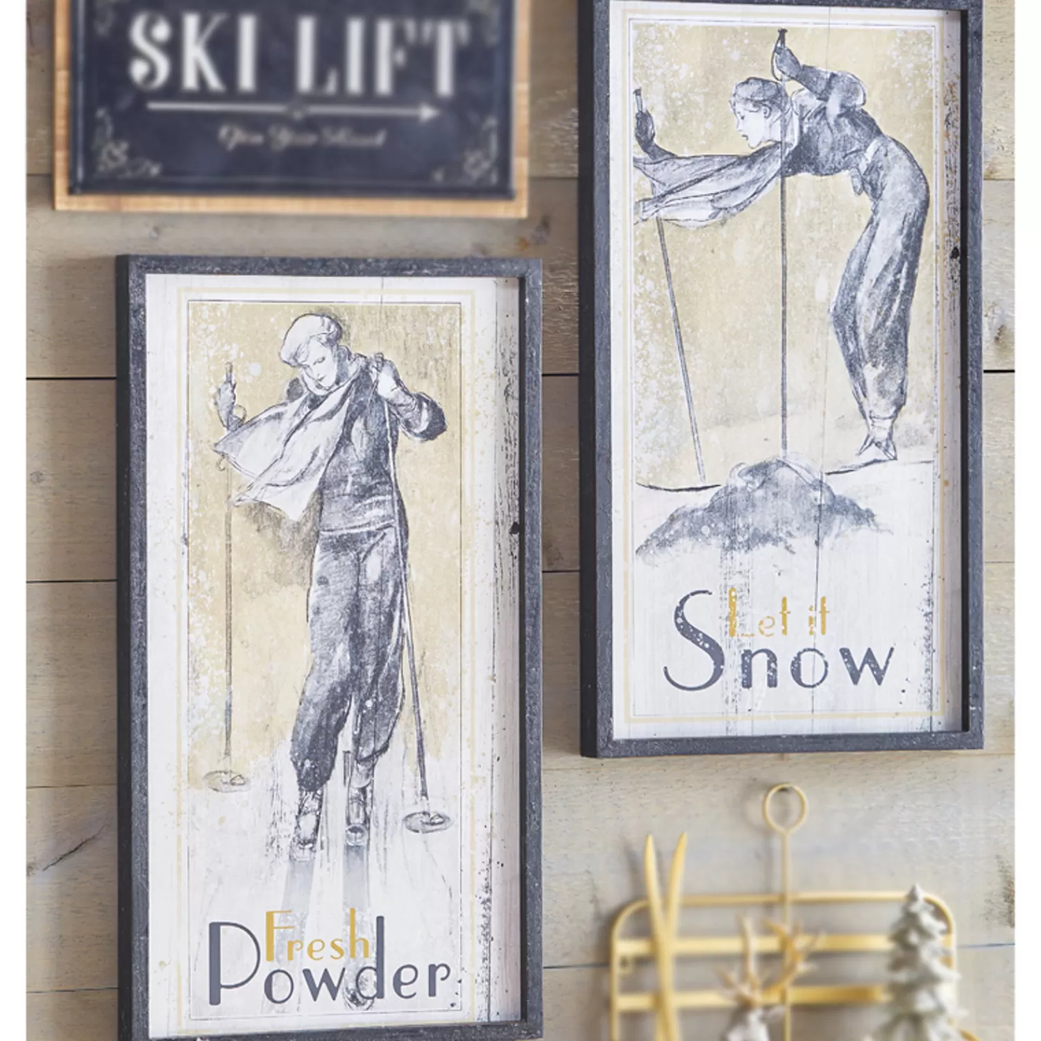 The Jolly Christmas Shop Dashing Through The Snow | Woodland Wonder | Raz 28" Vintage Ski Framed Wooden Christmas Wall Art 4144581
