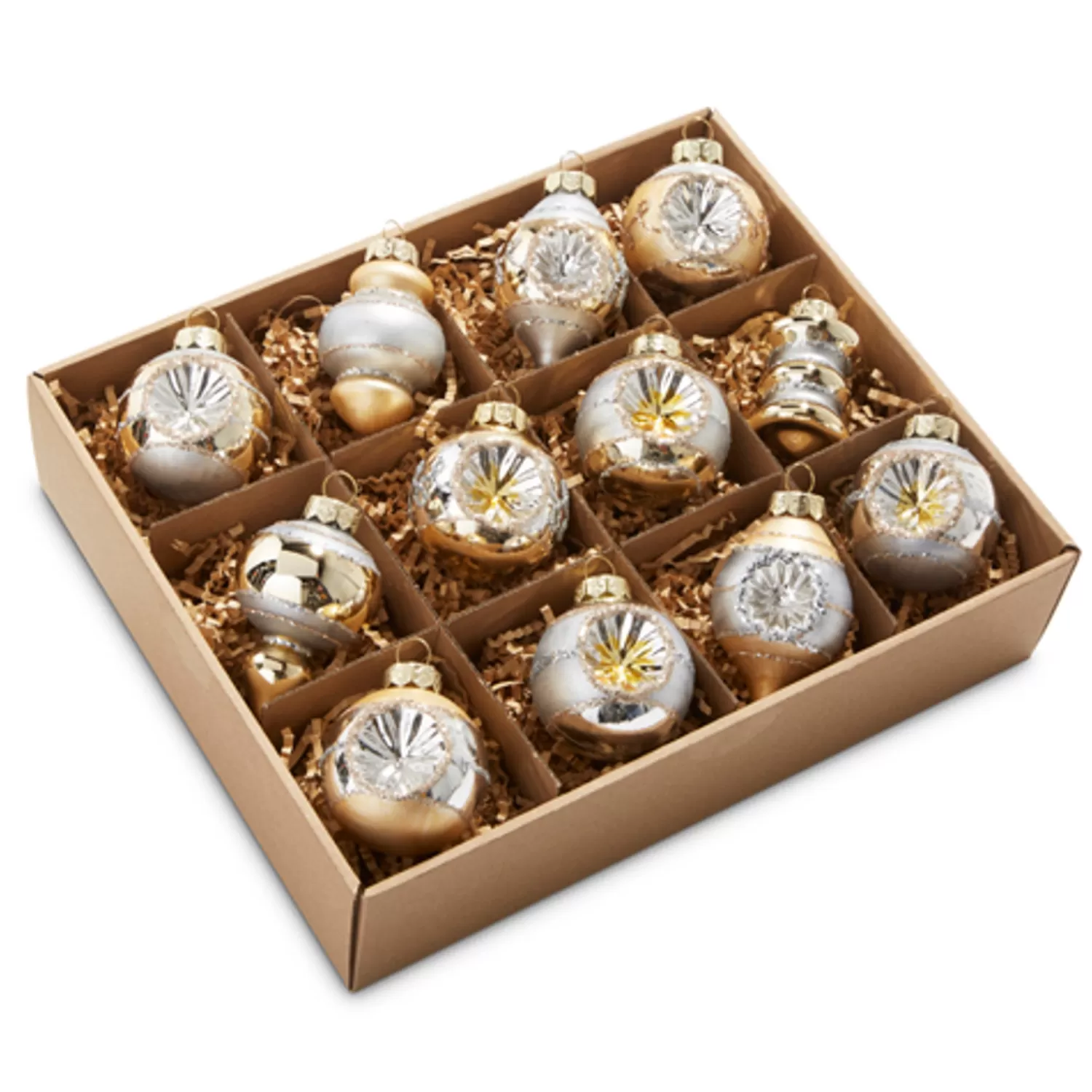 The Jolly Christmas Shop Celebrate The Season | Elegant | Raz 2" Box Of 12 Champagne And Silver Vintage Christmas Ornament Set 4320927