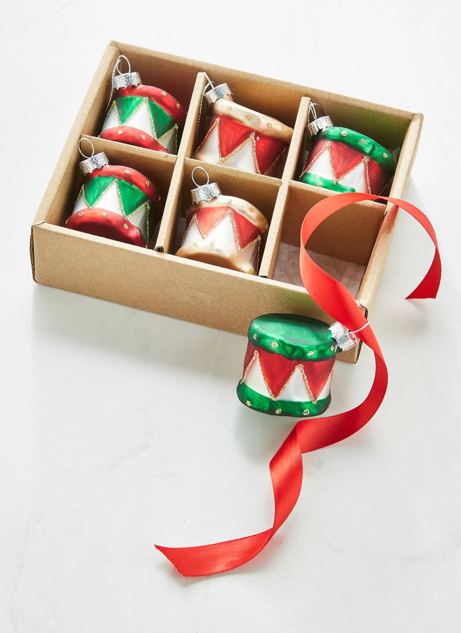 The Jolly Christmas Shop Sleigh Bells | Bells | Raz 2" Box Of 6 Drum Glass Christmas Ornament 4322835