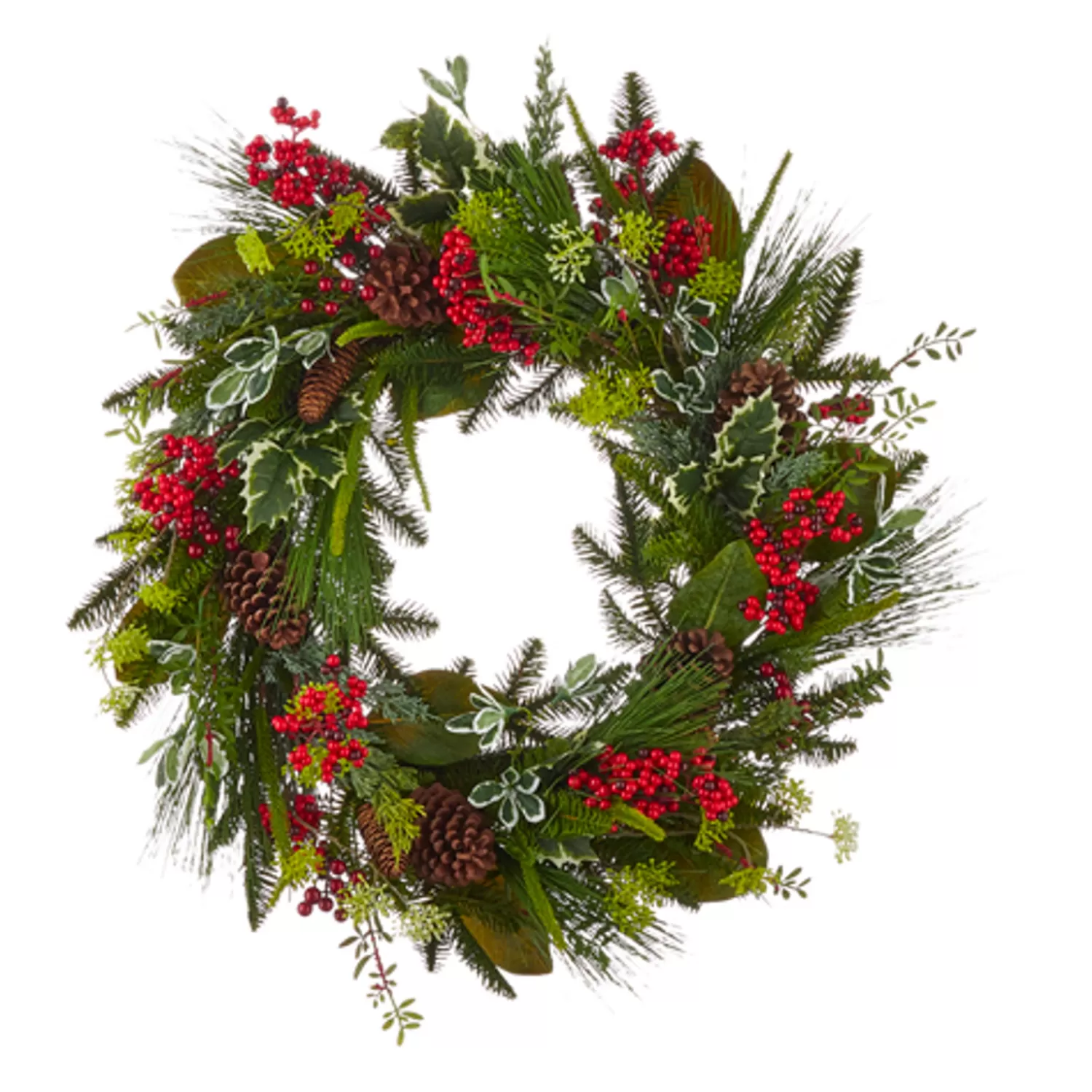 The Jolly Christmas Shop Sleigh Bells | Traditional Christmas Decorations | Raz 30" Mixed Greenery With Pinecone And Berry Wreath W4111581