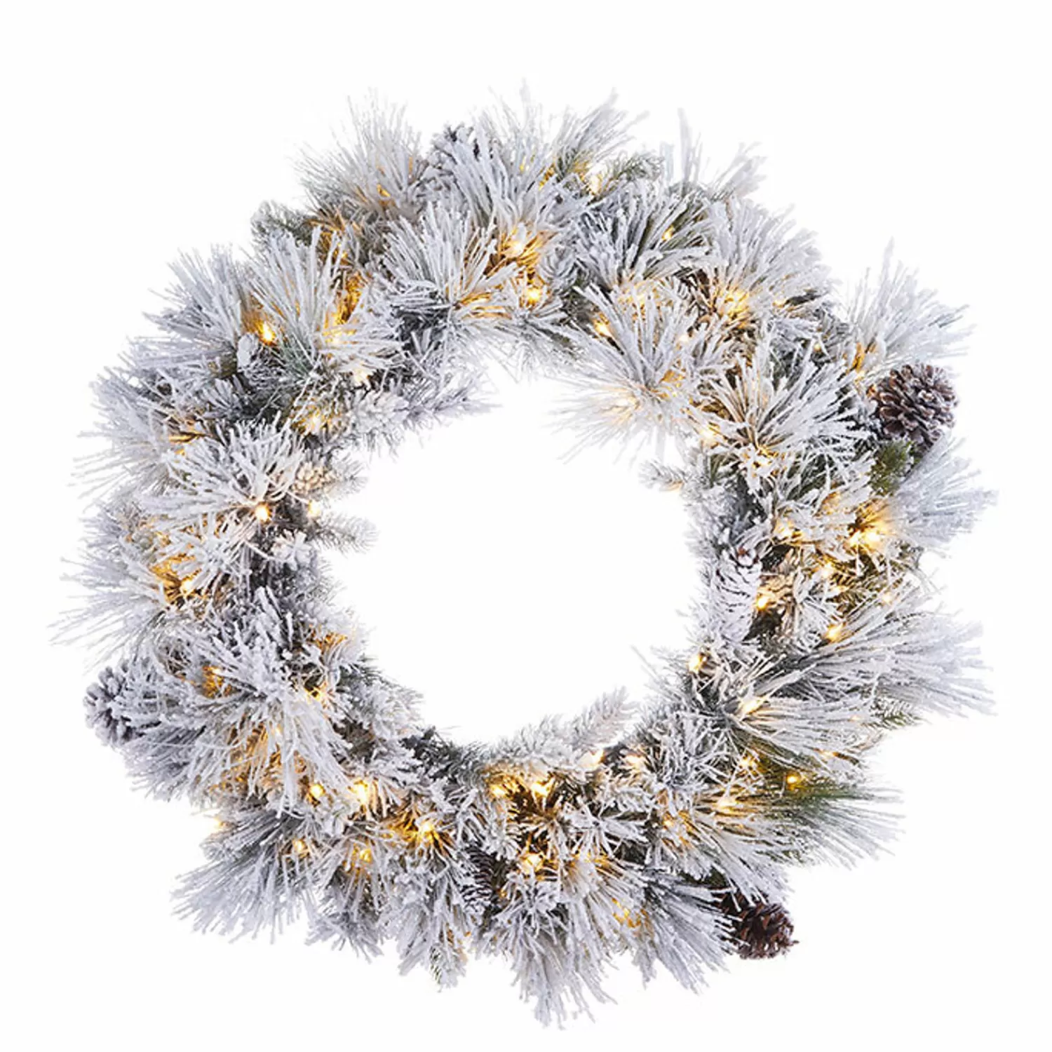 The Jolly Christmas Shop Dashing Through The Snow | Snowflake Soiree | Raz 30" Pre-lit Flocked Pine Christmas Wreath With Warm White Lights W4052019