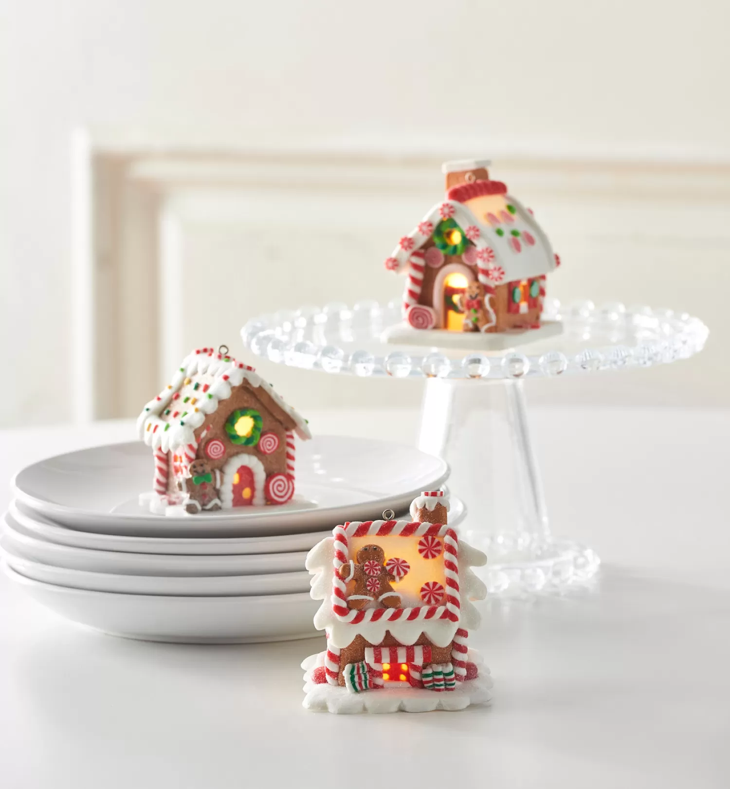 The Jolly Christmas Shop Jingle And Cocoa | Gingerbread | Raz 3.25" LED Lighted Claydough Gingerbread House Christmas Ornament 3815534