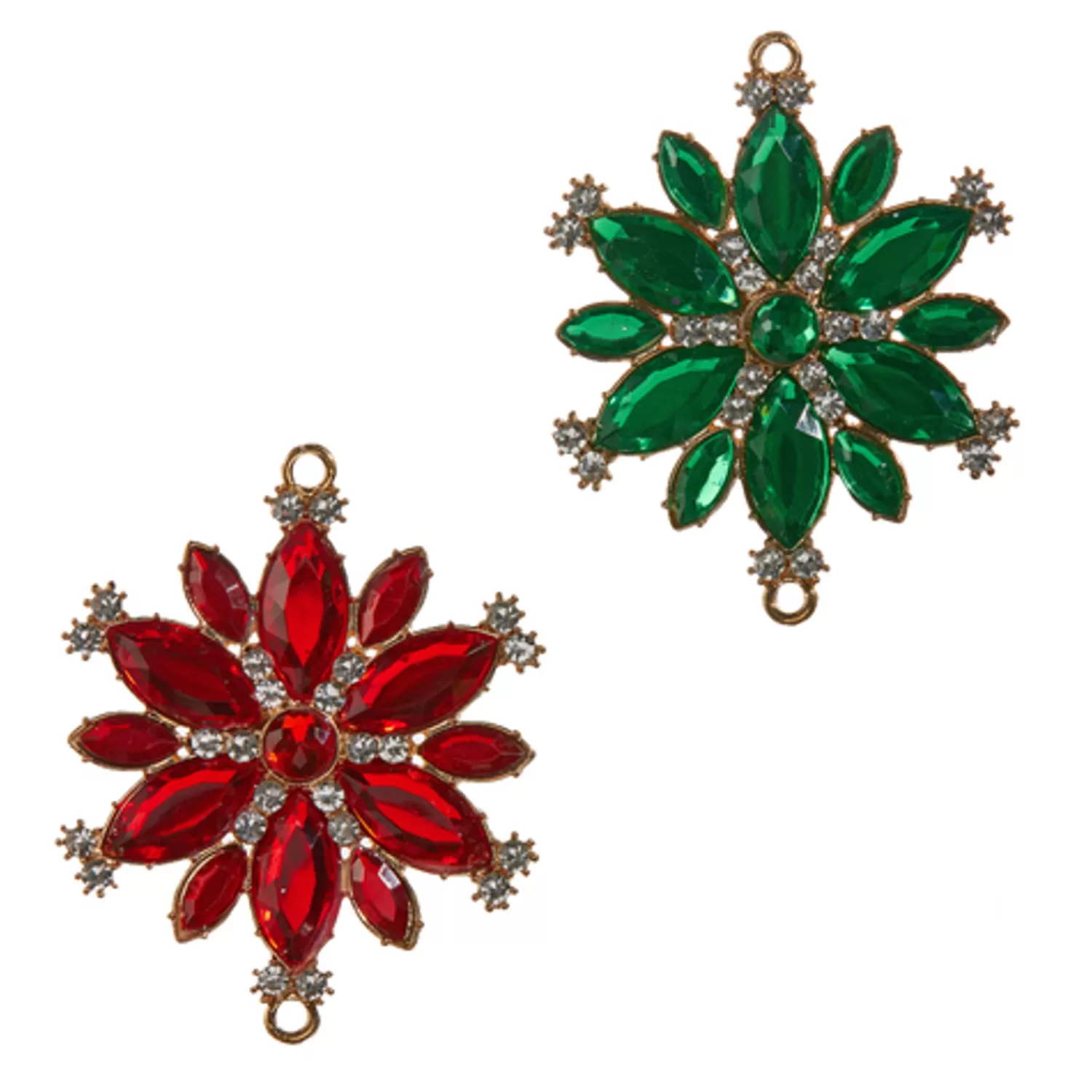 The Jolly Christmas Shop Classic Carols | Christmas Traditions | Raz 3.25" Red And Green Jeweled Snowflake Christmas Ornament Set Of 2 4416238