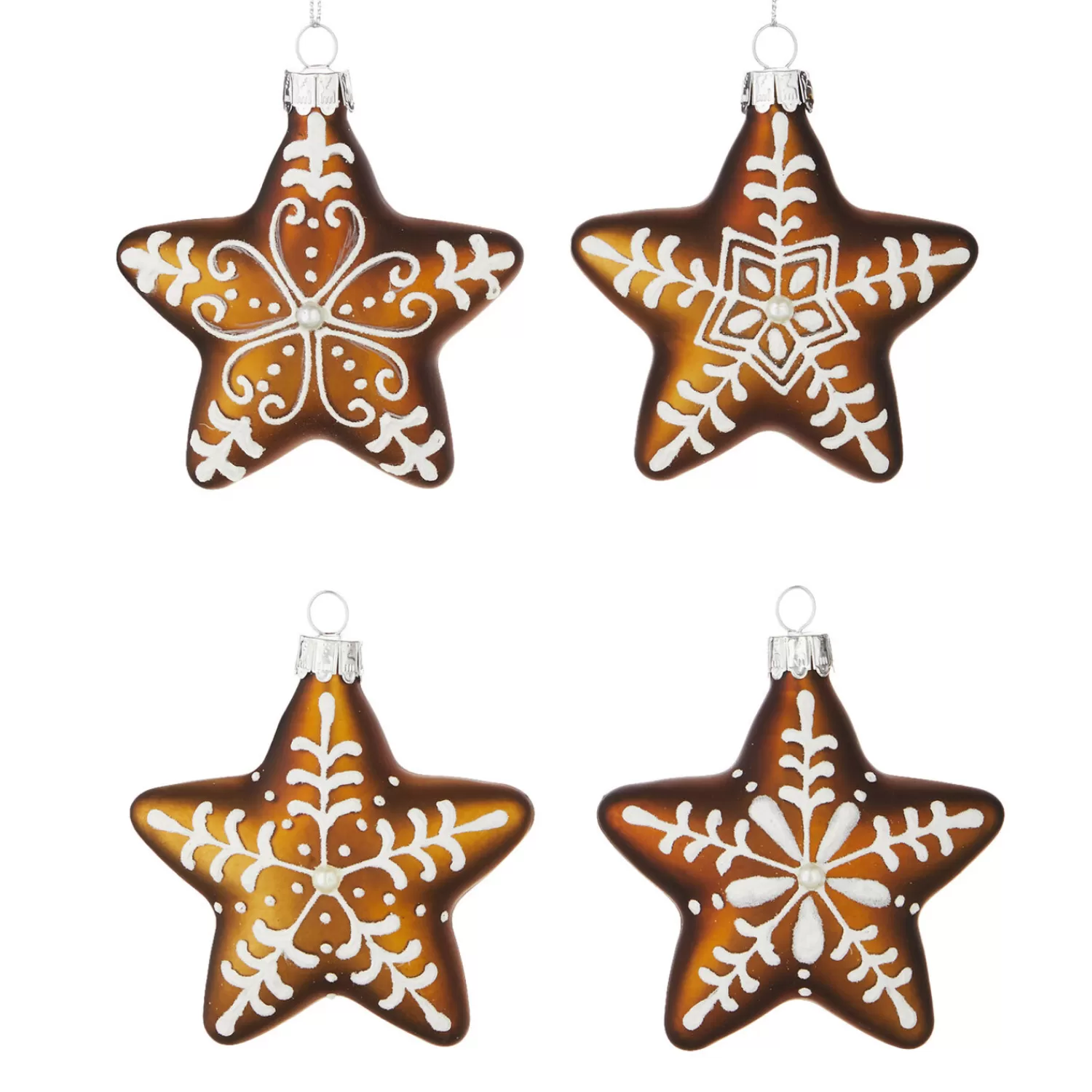 The Jolly Christmas Shop Jingle And Cocoa | Gingerbread | Raz 3.25" Set Of 4 Gingerbread Star Cookie Glass Christmas Ornament 4122849