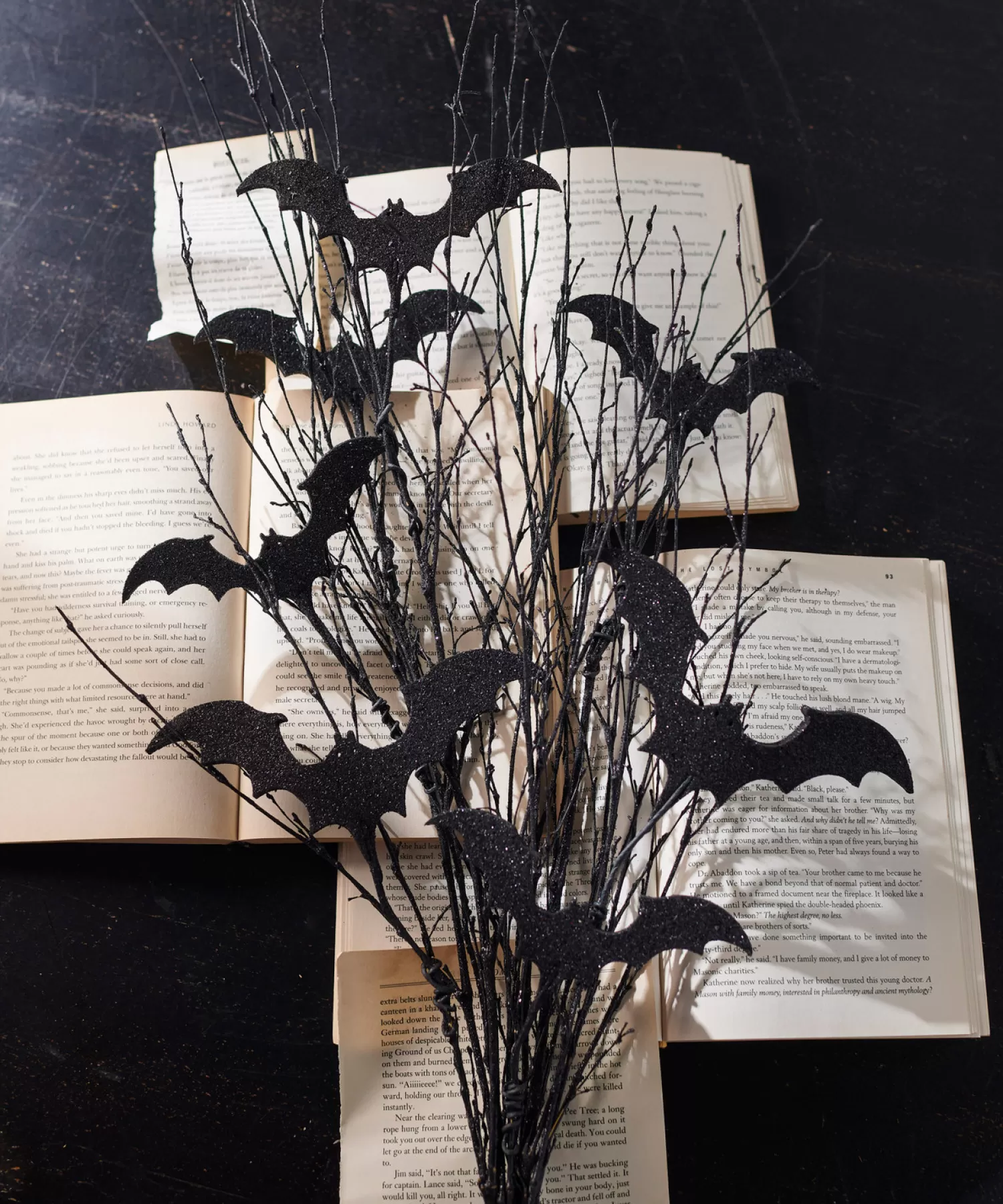 The Jolly Christmas Shop Halloween Picks And Sprays | Raz 34" Black Willow And Glittered Bat Halloween Spray F4406675