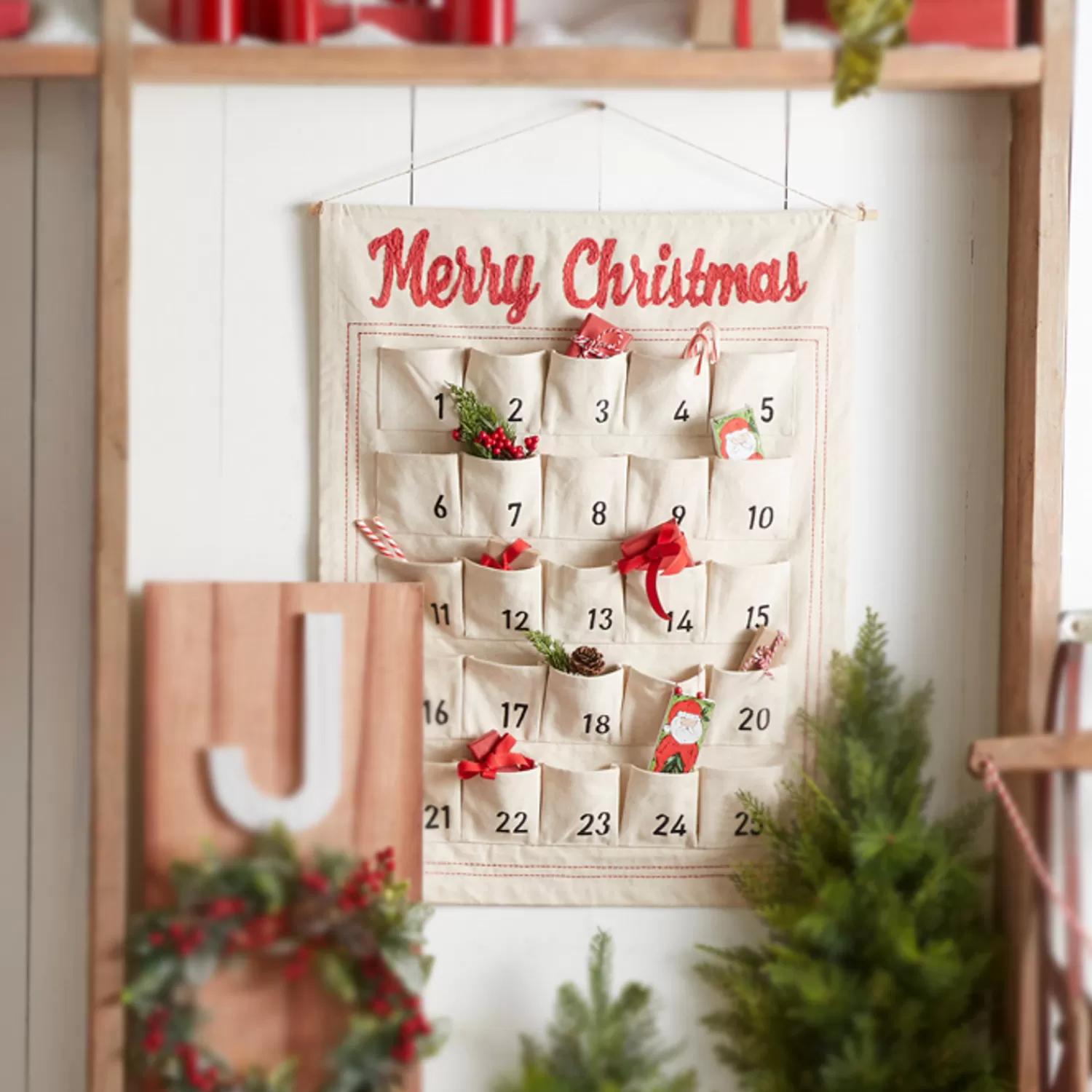 The Jolly Christmas Shop Heartfelt Holiday | Farmhouse | Raz 34" Hanging Advent Calendar Christmas Decoration 4319307
