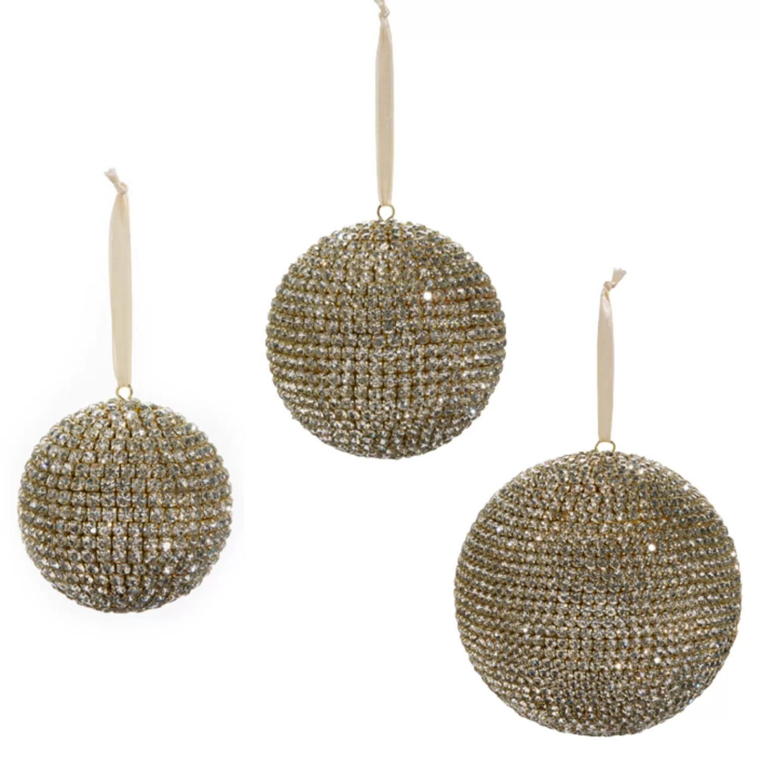 The Jolly Christmas Shop Champagne Wishes | Elegant | Raz 3.5", 4.5", Or Large 6" Pave Crystal And Gold Ball Christmas Ornament