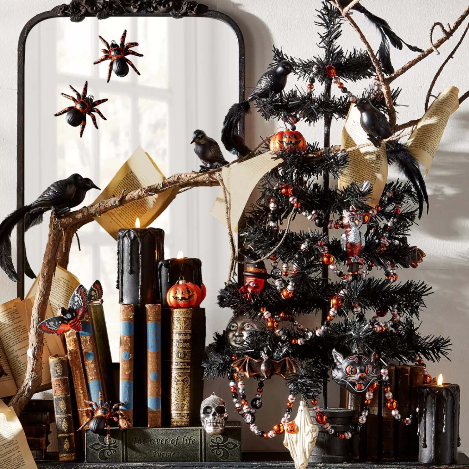 The Jolly Christmas Shop Vintage Halloween Decorations | Halloween Indoor Decorations | Raz 36" Black Tinsel Bottle Brush Halloween Tree 4419075