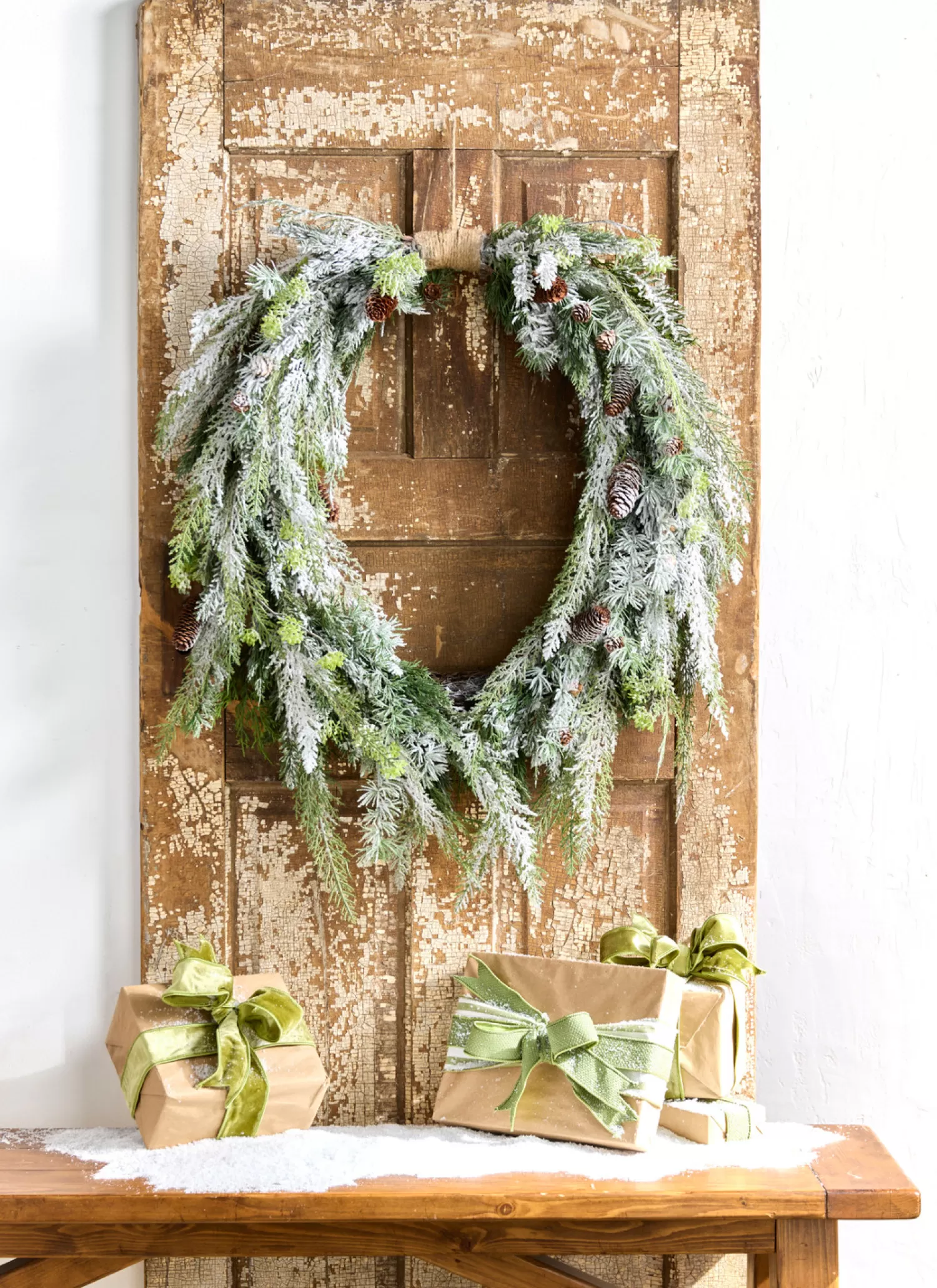 The Jolly Christmas Shop Heartfelt Holiday | All Is Calm | Raz 36" Flocked Oval Cedar And Pinecone Christmas Wreath W4309881