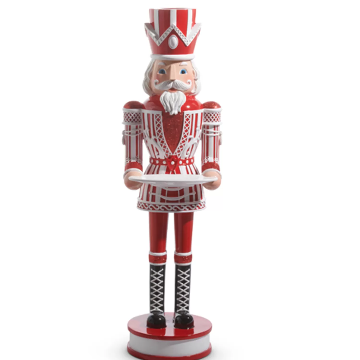 The Jolly Christmas Shop Jingle And Cocoa | Gingerbread | Raz 36" Large Red And White Christmas Peppermint Nutcracker With Serving Tray 4401602