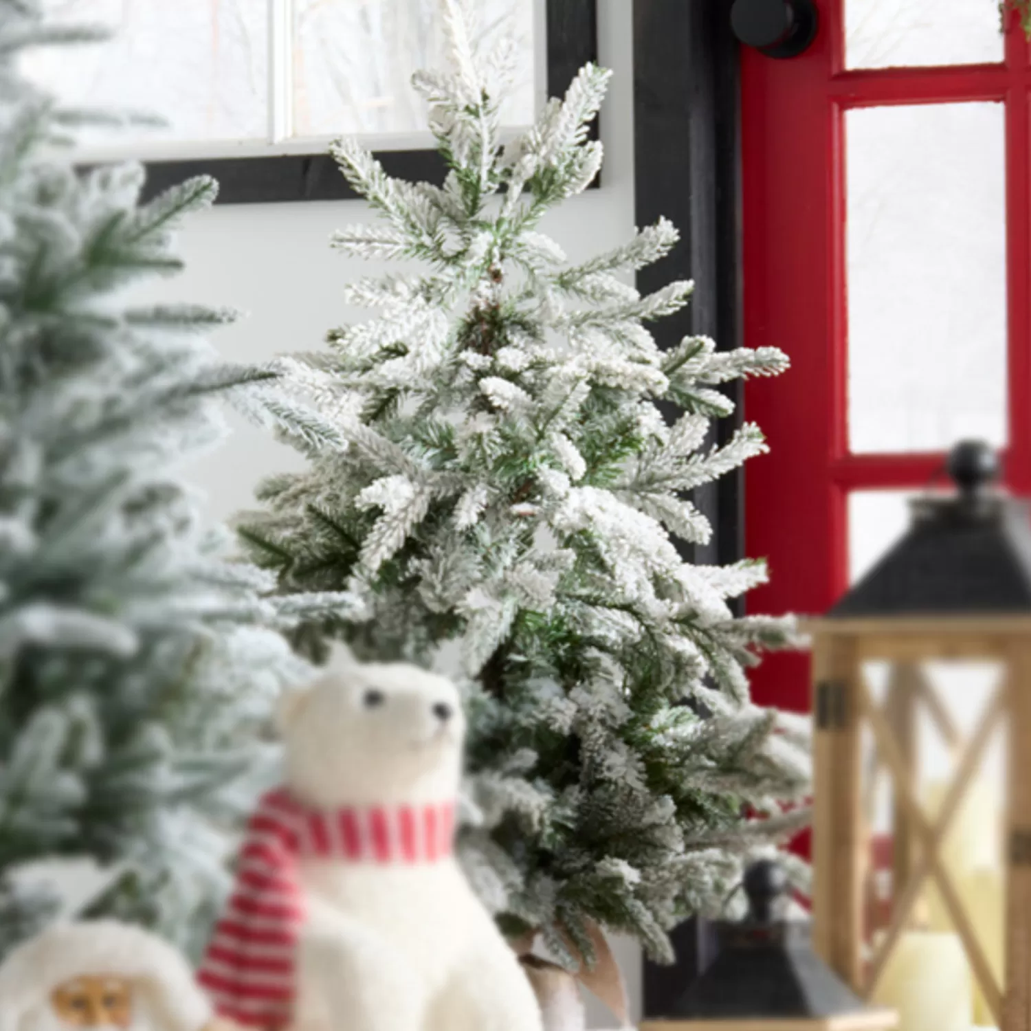 The Jolly Christmas Shop Dashing Through The Snow | Snow Christmas Decorations | Raz 3' Flocked Tree In Burlap Bag Christmas Decoration 4222750