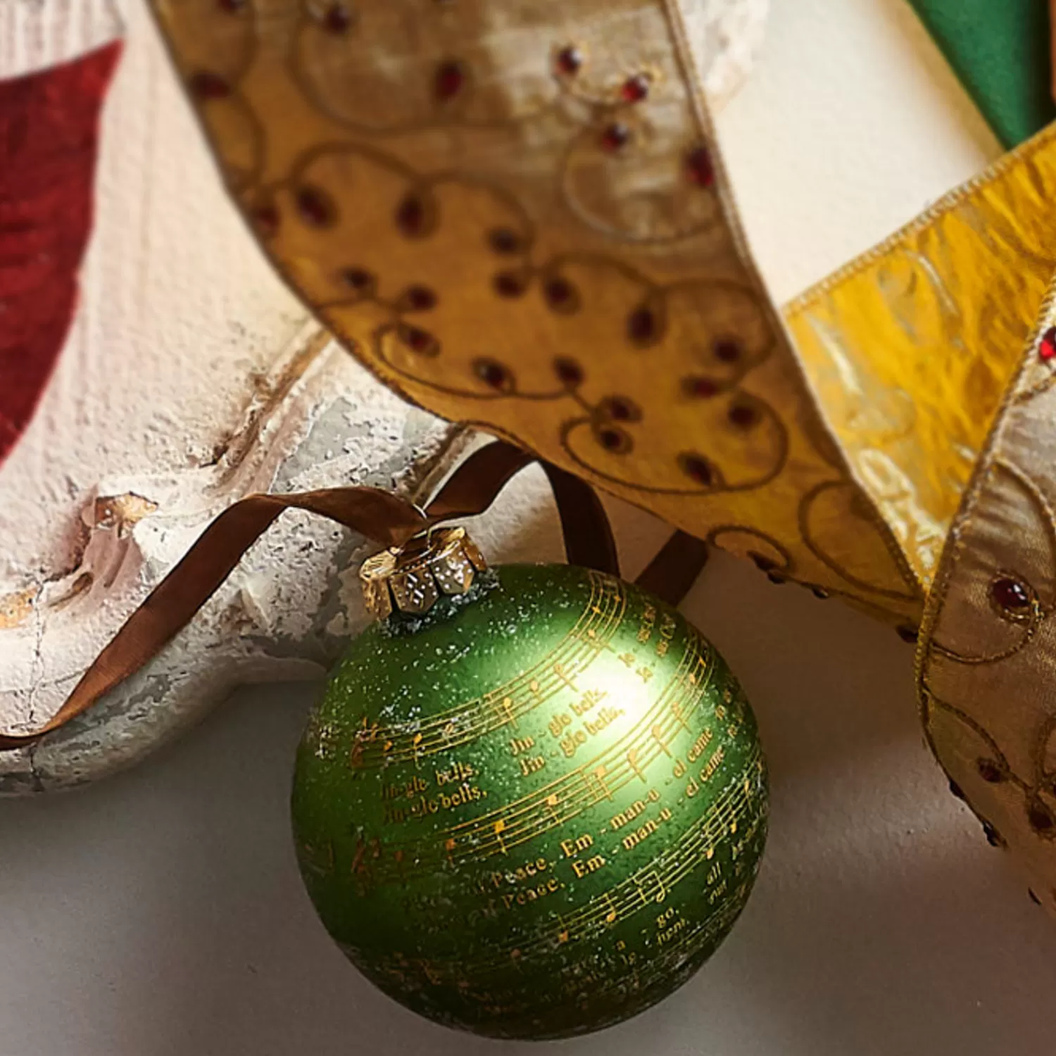 The Jolly Christmas Shop Celebrate The Season | Elegant | Raz 3" Green Glittered Sheet Music Glass Ball Christmas Ornament 4320916