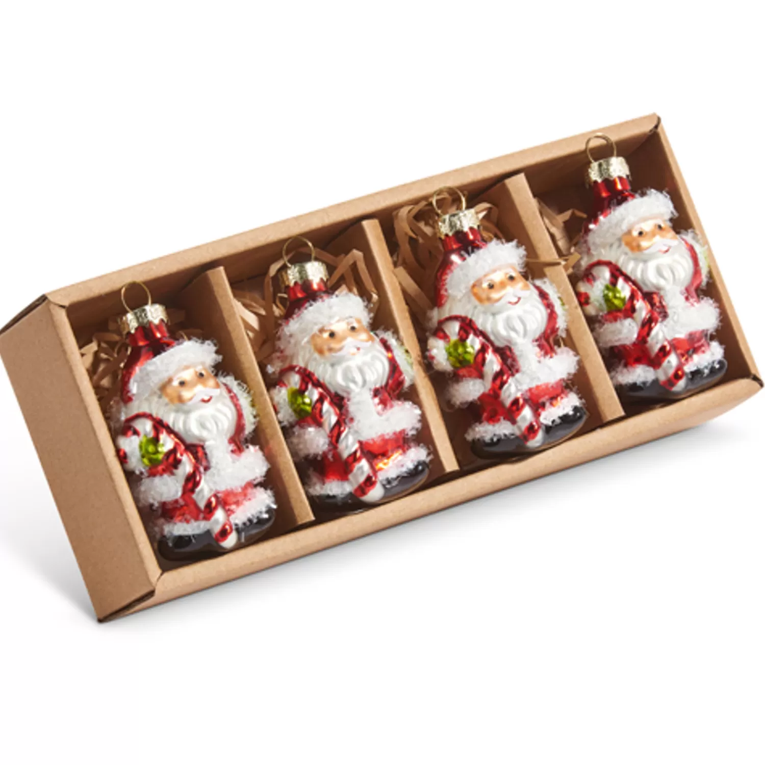 The Jolly Christmas Shop Tinsel Town | Vintage Decorations | Raz 3" Tinsel Santa Glass Christmas Ornament Box Of 4 4422899