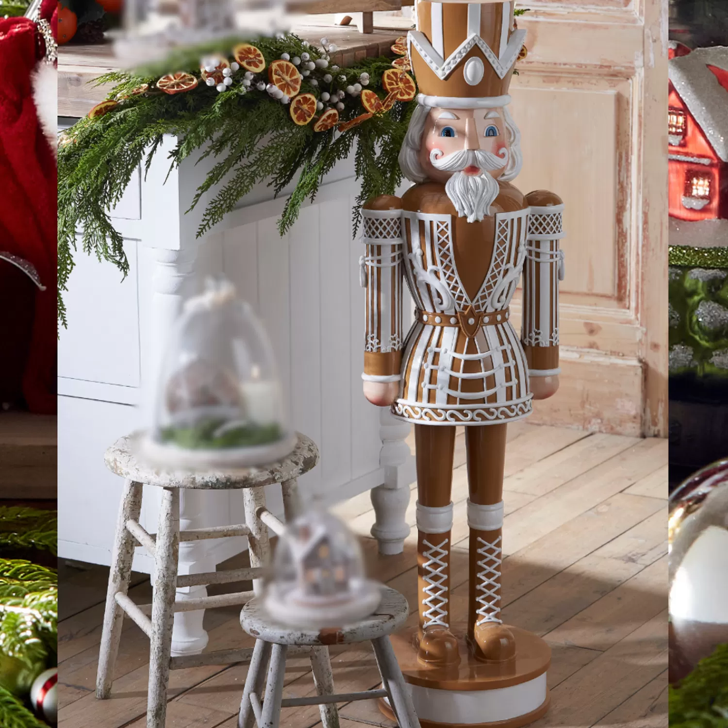 The Jolly Christmas Shop Jingle And Cocoa | Gingerbread | Raz 44" Large White And Brown Gingerbread Nutcracker Christmas Figure 4401601