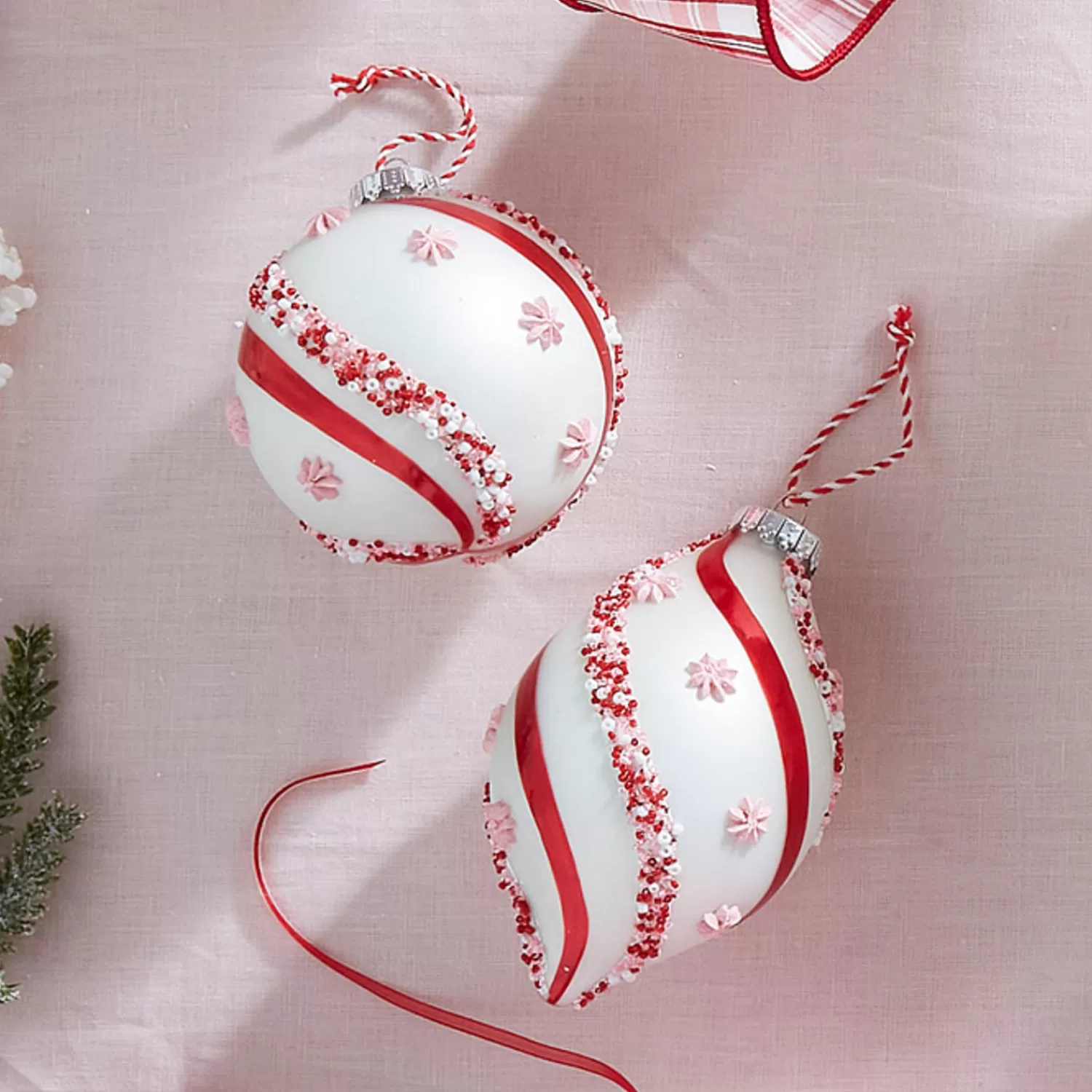The Jolly Christmas Shop Jingle And Cocoa | The Candy Shop | Raz 4.5" Beaded Peppermint And Pink Glass Christmas Ornament 4352874