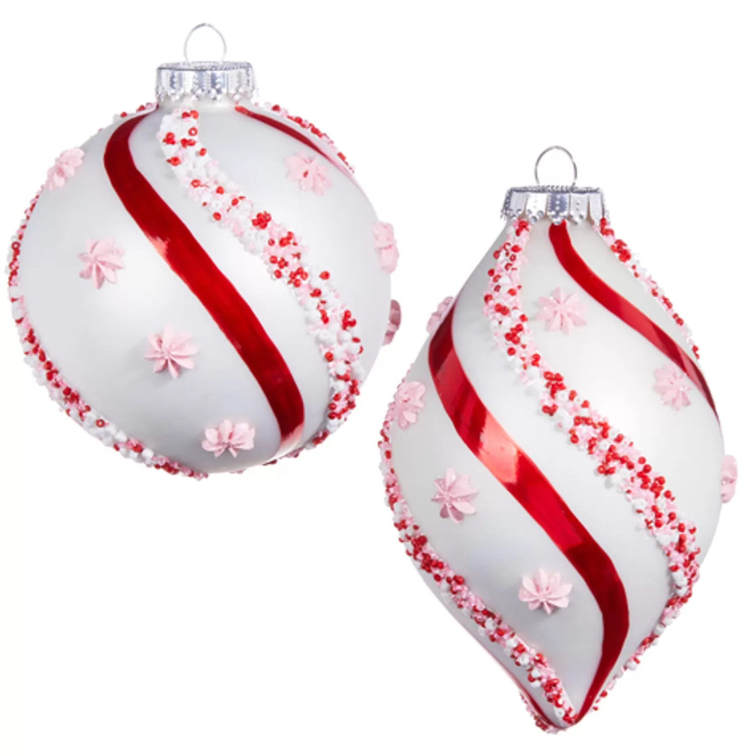 The Jolly Christmas Shop Jingle And Cocoa | The Candy Shop | Raz 4.5" Beaded Peppermint And Pink Glass Christmas Ornament 4352874