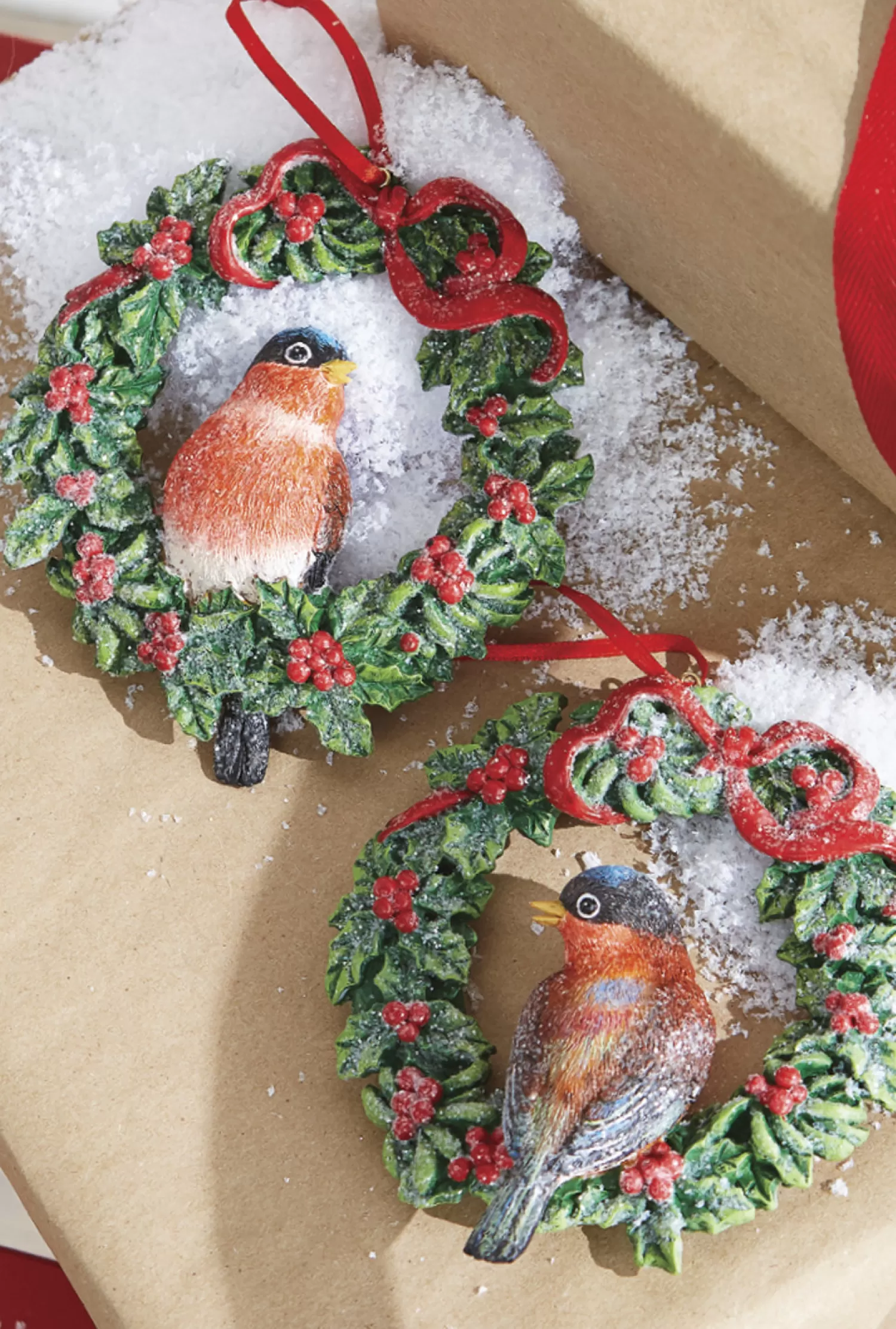 The Jolly Christmas Shop O Tannebaun | Cardinal Christmas Decorations | Raz 4.5" Bird In Wreath Christmas Ornament 4107015