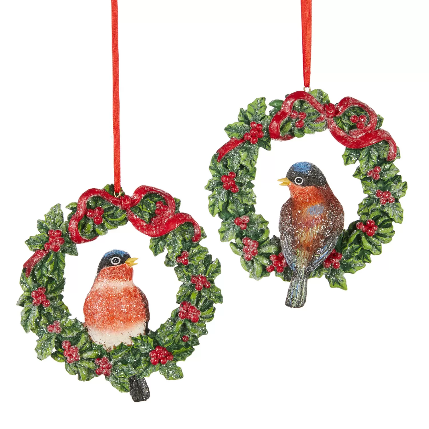 The Jolly Christmas Shop O Tannebaun | Cardinal Christmas Decorations | Raz 4.5" Bird In Wreath Christmas Ornament 4107015