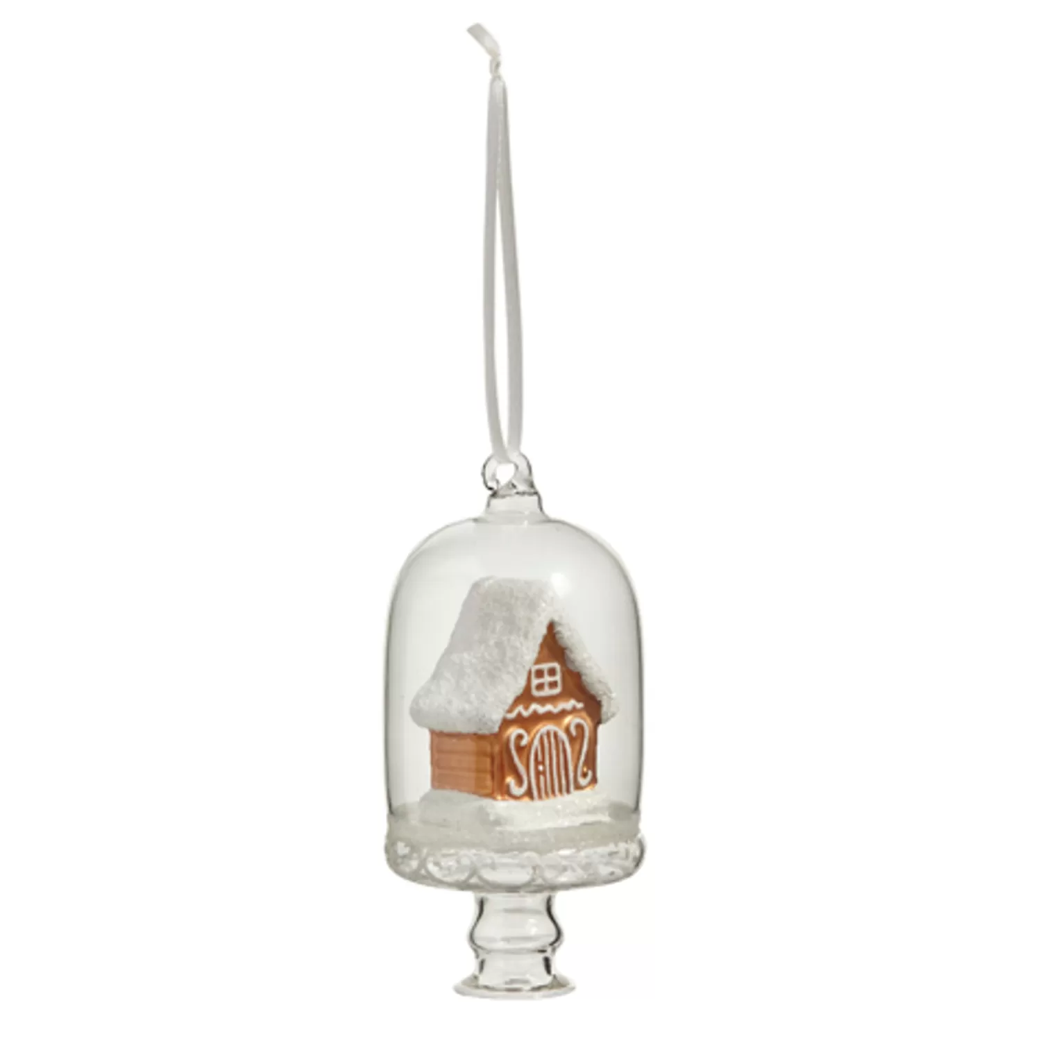 The Jolly Christmas Shop Jingle And Cocoa | Gingerbread | Raz 4.5" Gingerbread House In Cloche Glass Christmas Ornament 4452868