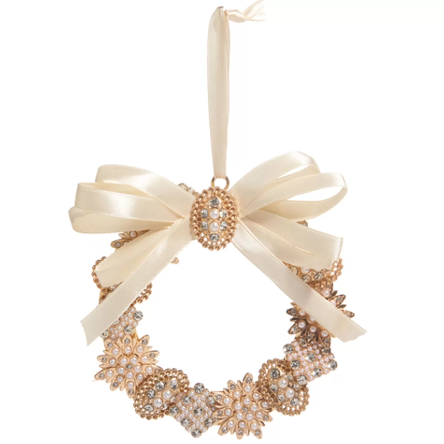 The Jolly Christmas Shop Champagne Wishes | Elegant | Raz 4.5" Ivory And Gold Vintage Jeweled Brooch Wreath Christmas Ornament 4413506