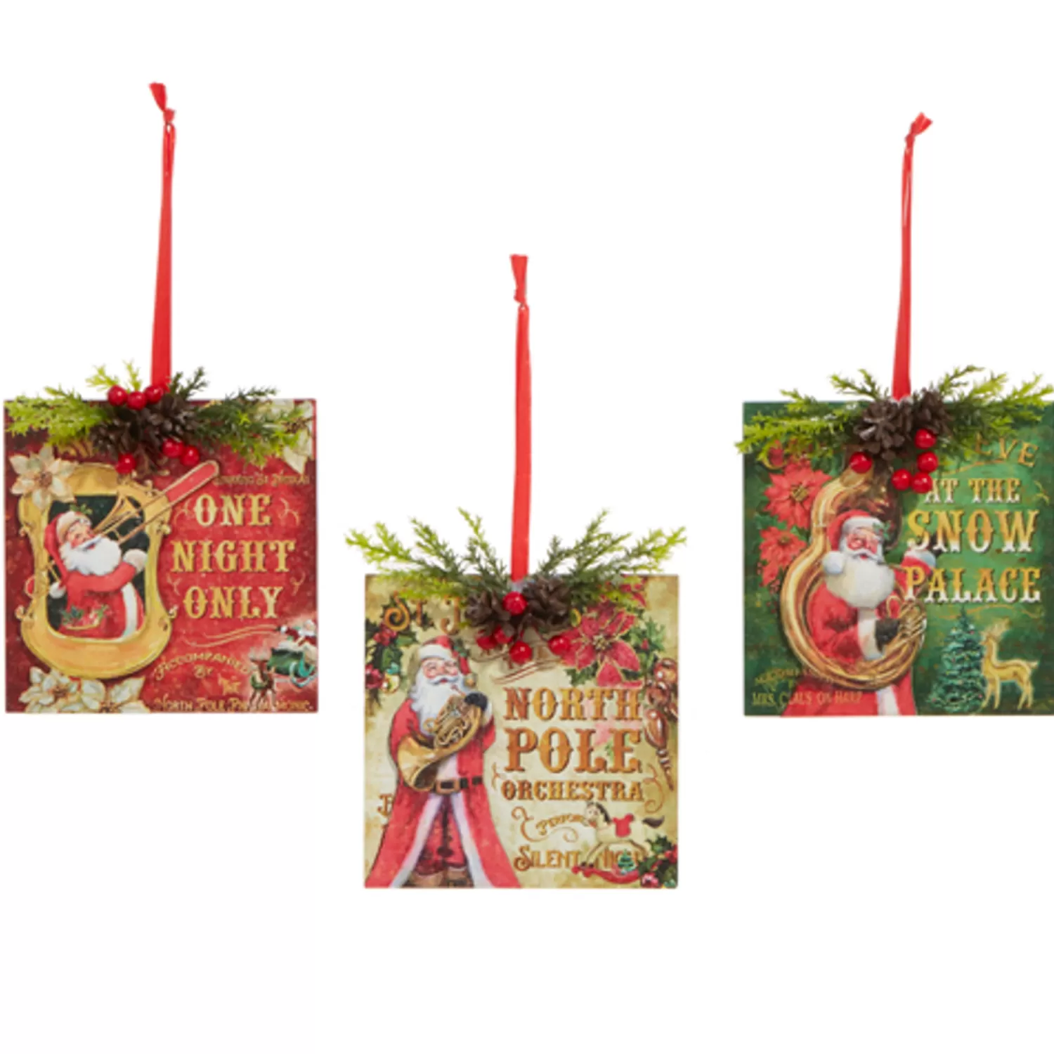 The Jolly Christmas Shop Classic Carols | Christmas Traditions | Raz 4.5" Set Of 3 Santa's Musical Orchestra Christmas Ornaments 4316123