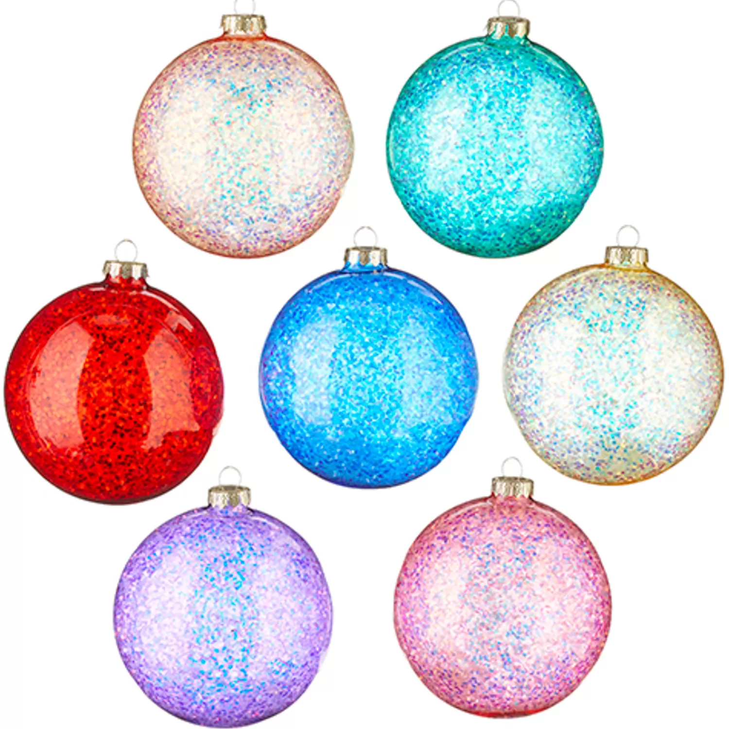 The Jolly Christmas Shop Easter Ornaments | Charming Holiday | Raz 4.5" Set Of 7 Rainbow Glittered Glass Ball Christmas Ornaments 4224623