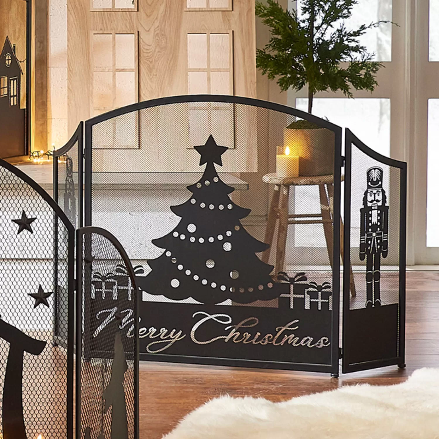 The Jolly Christmas Shop All Is Calm | Nutcracker Decorations | Raz 48" Merry Christmas Fireplace Screen Christmas Decoration 4317034