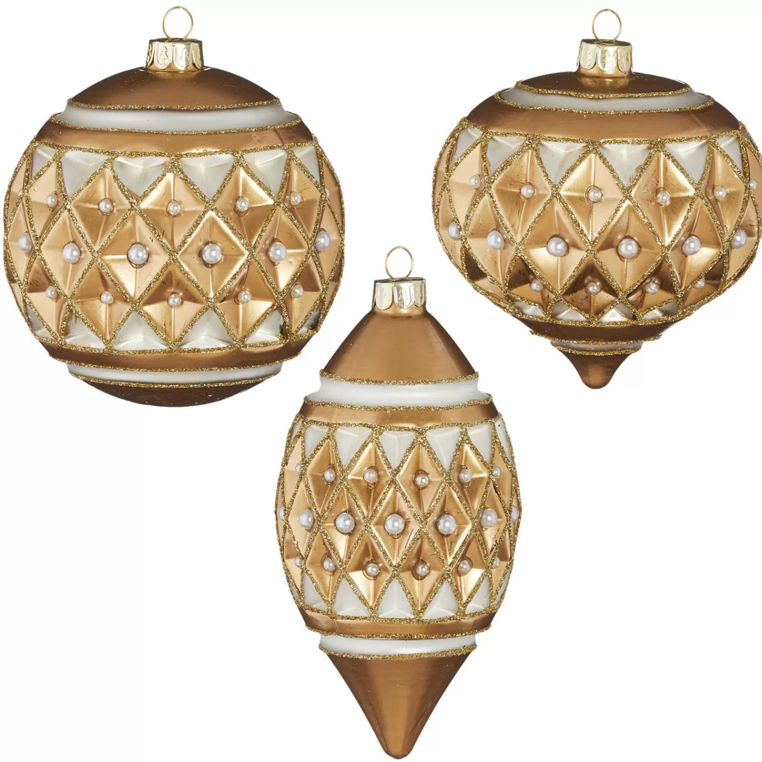 The Jolly Christmas Shop Bon Noel | Glass Ornaments | Raz 4" Gold Diamond Point With Pearls Glass Christmas Ornament 4122807