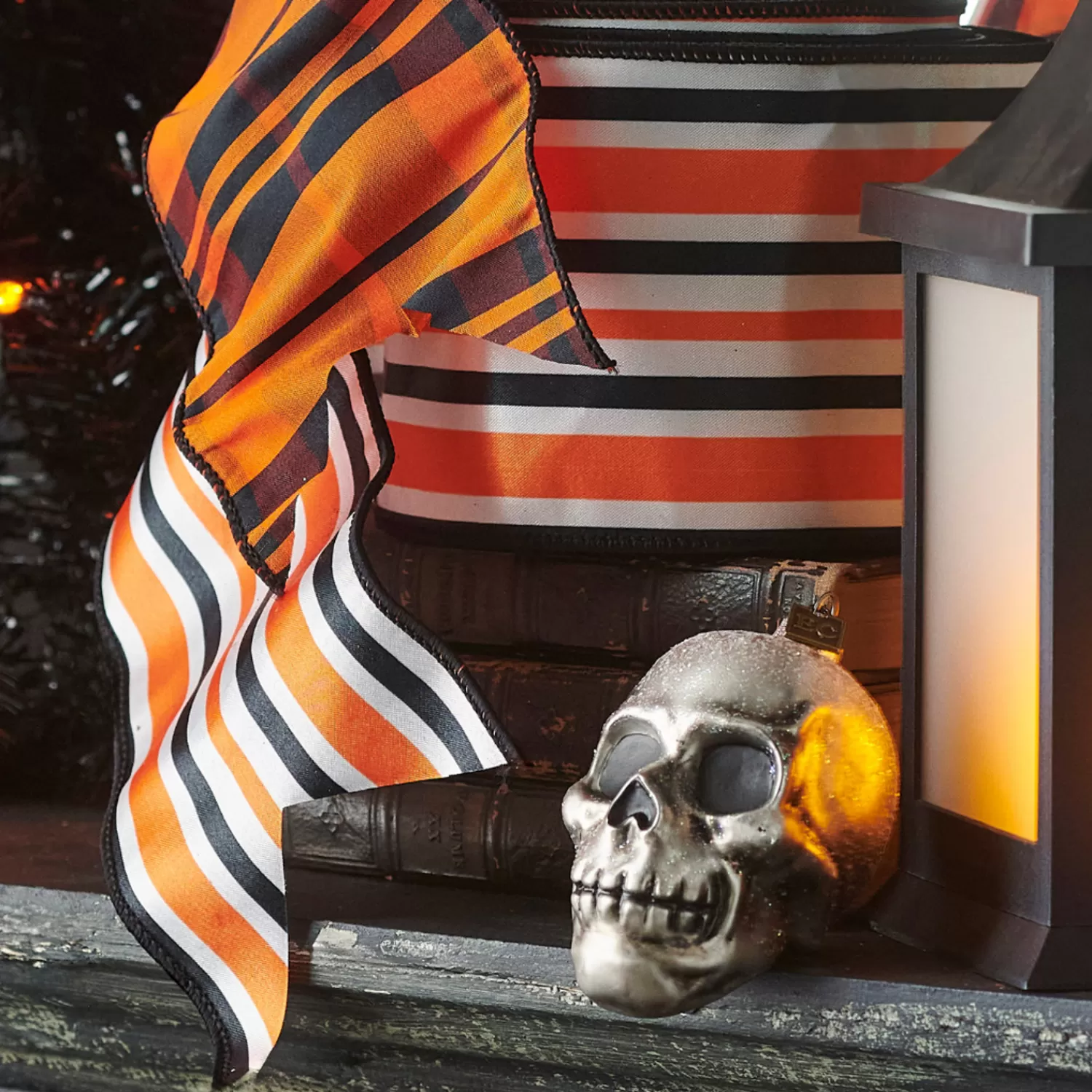 The Jolly Christmas Shop Vintage Halloween Decorations | Halloween Picks And Sprays | Raz 4" Orange And Black Striped Wired Halloween Ribbon R4471807