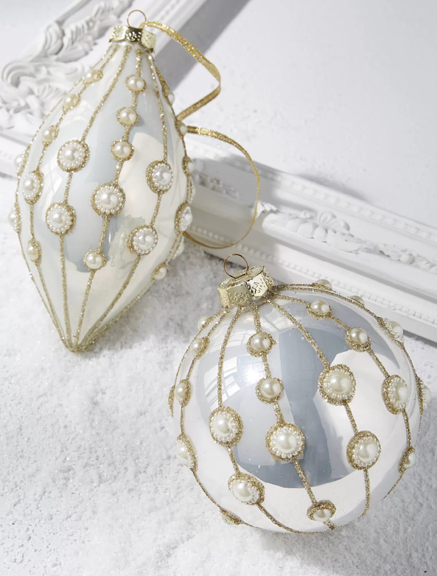 The Jolly Christmas Shop Charming Holiday | Champagne Wishes | Raz 4" Pearl Embellished White Glass Christmas Ornament 4222818