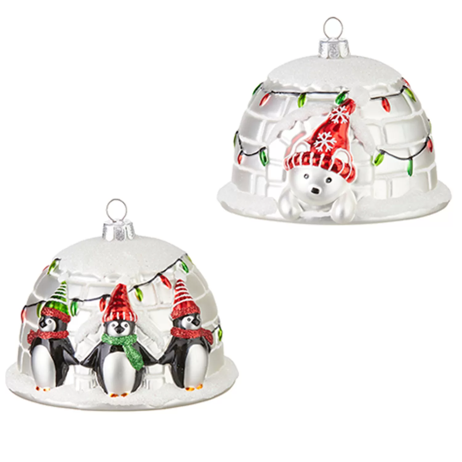 The Jolly Christmas Shop Dashing Through The Snow | Woodland Wonder | Raz 4" Penguin Or Polar Bear Igloo Glass Christmas Ornament 4252857