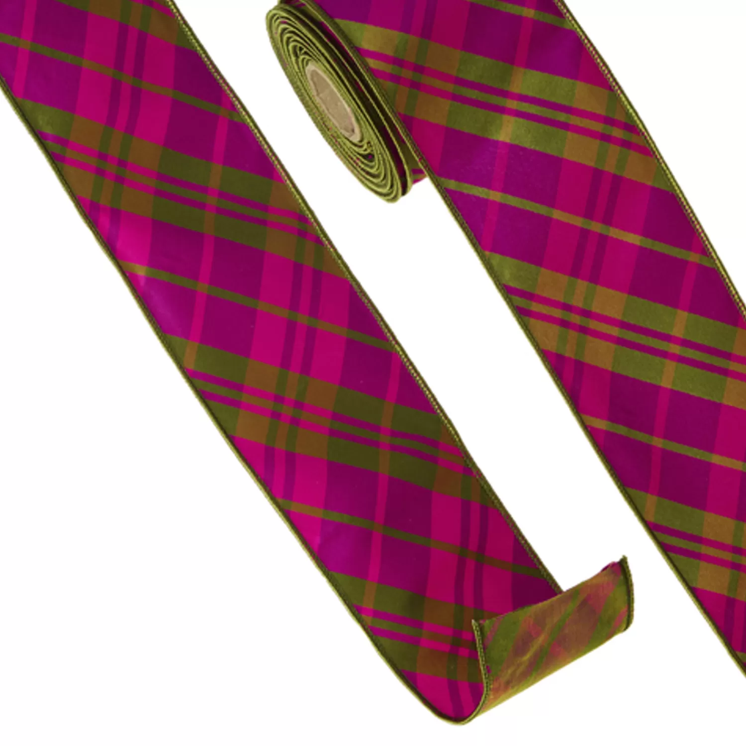 The Jolly Christmas Shop Charming Holiday | A Blushing Holiday | Raz 4" Pink And Green Plaid Wired Christmas Ribbon R4371764