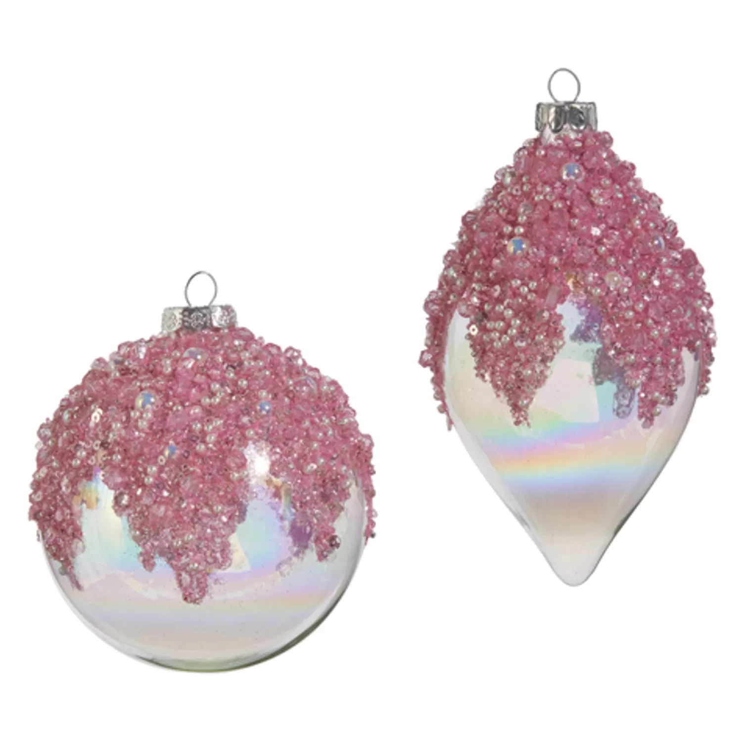 The Jolly Christmas Shop A Blushing Holiday | Pink Christmas Decorations | Raz 4" Pink Beaded Iridescent Glass Christmas Ornament 4422913
