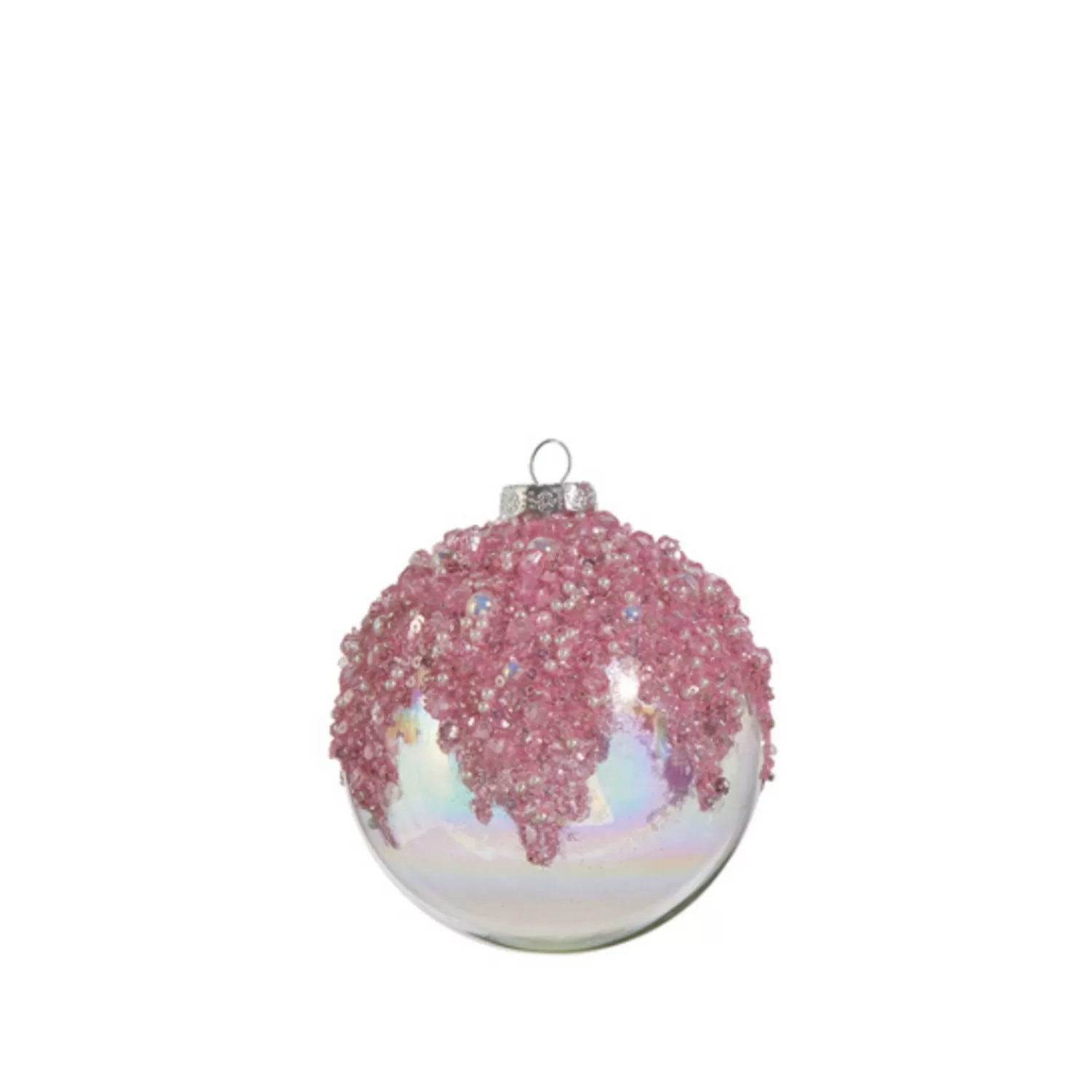 The Jolly Christmas Shop A Blushing Holiday | Pink Christmas Decorations | Raz 4" Pink Beaded Iridescent Glass Christmas Ornament 4422913