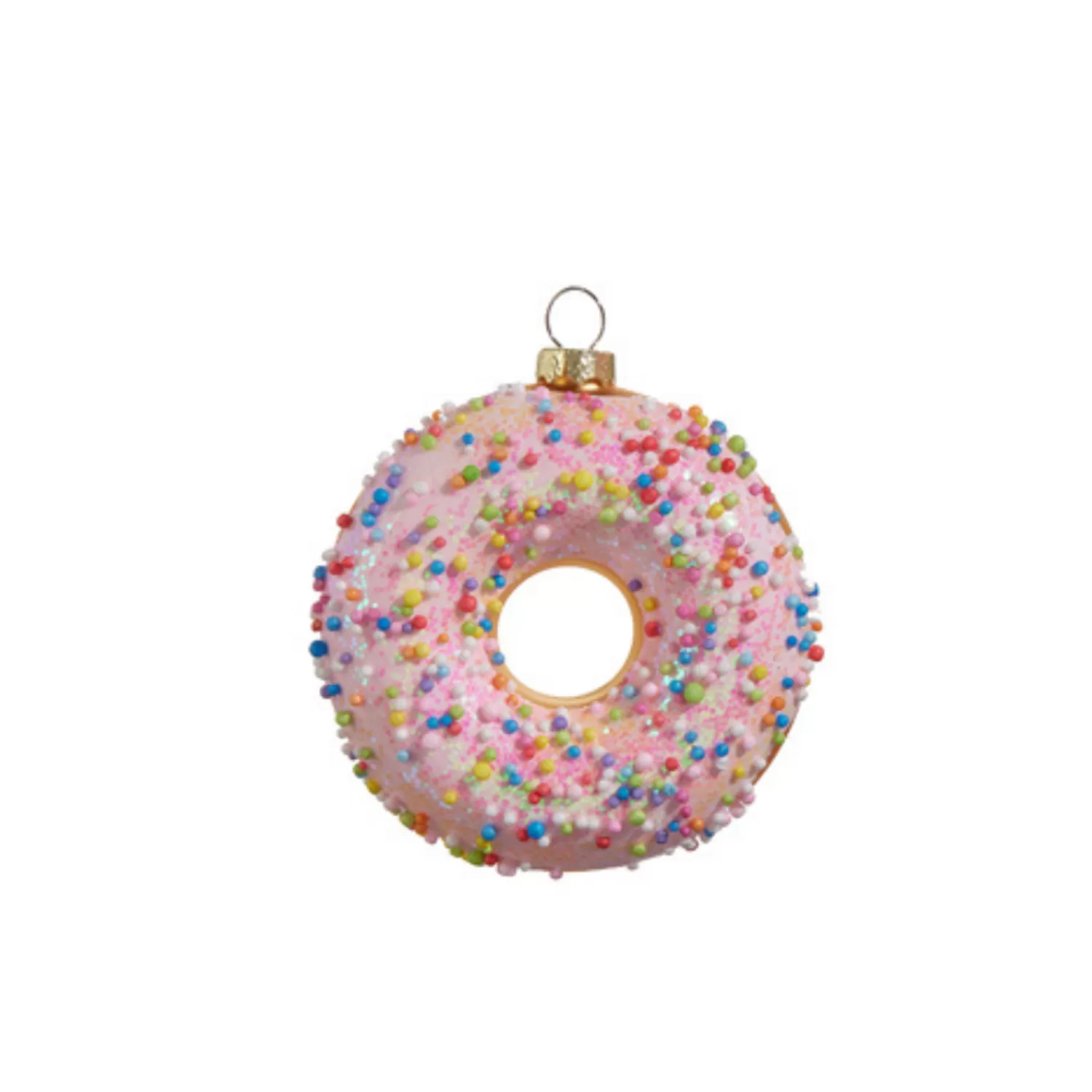 The Jolly Christmas Shop Jingle And Cocoa | Gingerbread | Raz 4" Pink Iced Donut Glass Christmas Ornament 4412514