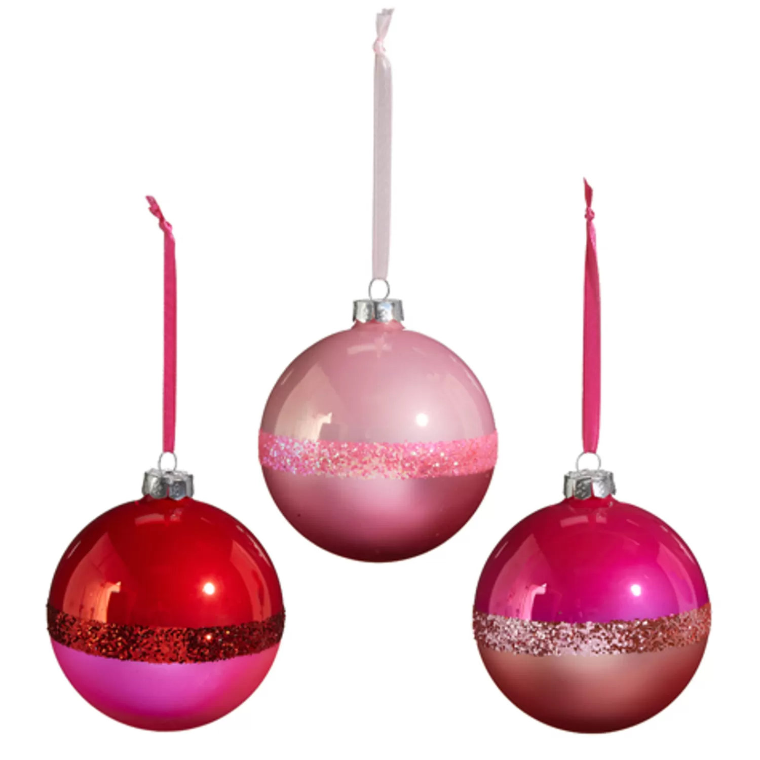 The Jolly Christmas Shop A Blushing Holiday | Pink Christmas Decorations | Raz 4" Pink Two Tone Glass Ball Christmas Ornament Set Of 3 4422978